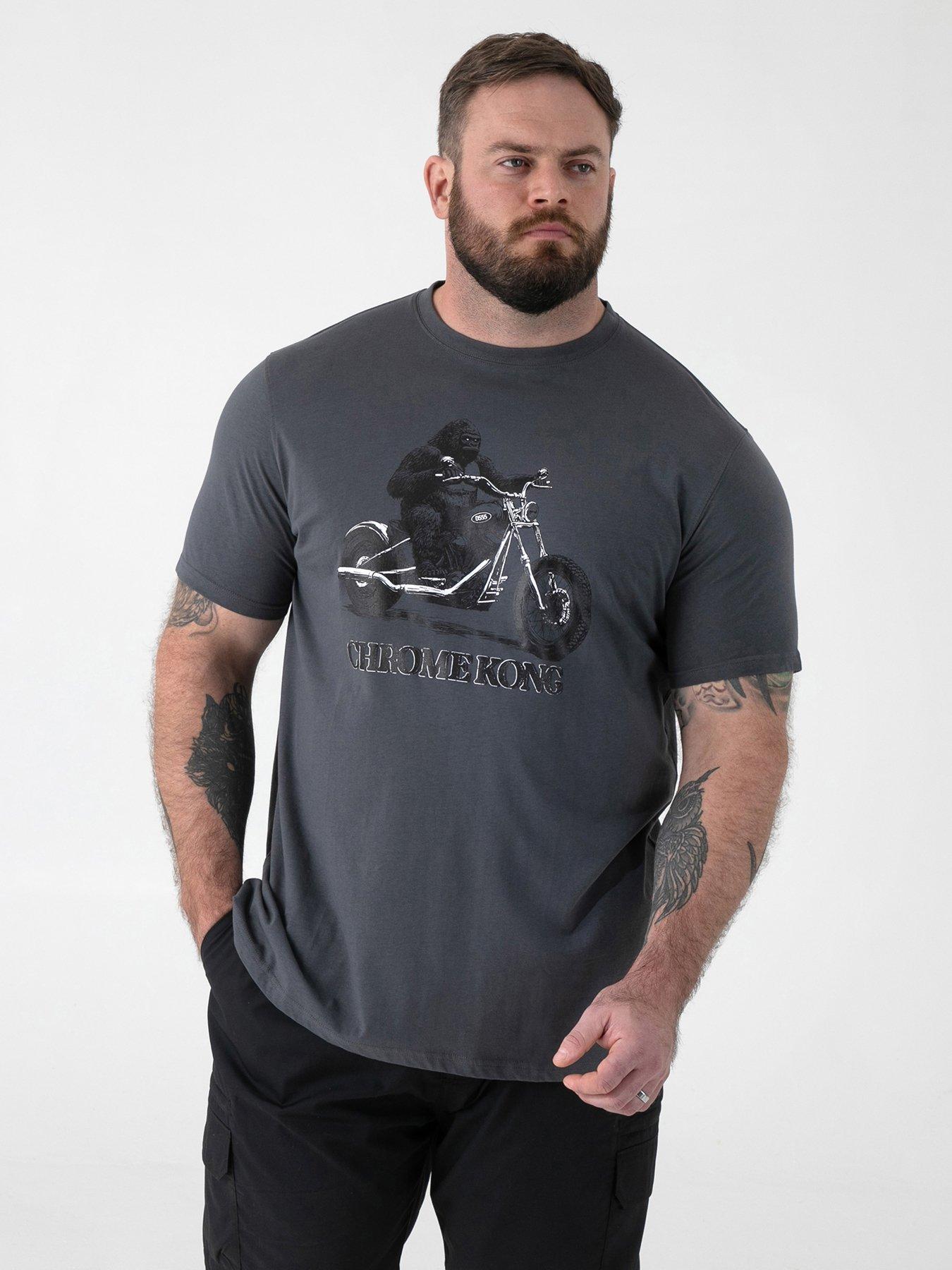 D555 Gorilla Biker Printed Crew Neck T-Shirt, Dark Grey, Size 8Xl, Men