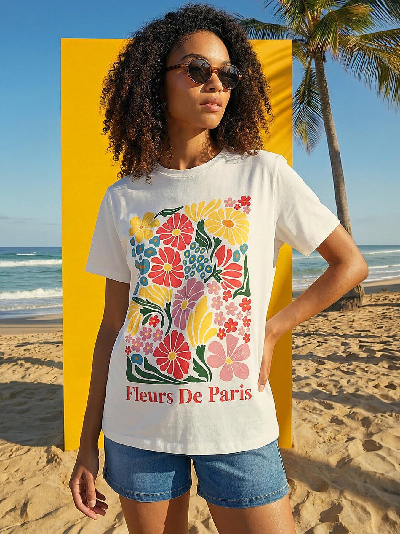 Roman Dusk Cotton Floral Print T-shirt
