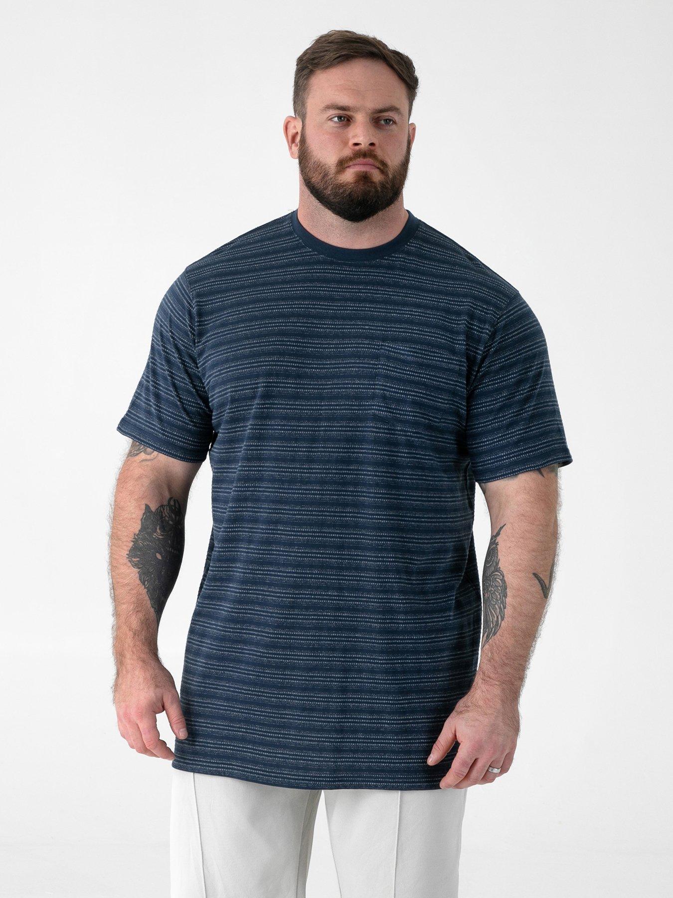 D555 Jacquard Crew Neck T-Shirt With Pocket, Navy, Size 4Xl, Men