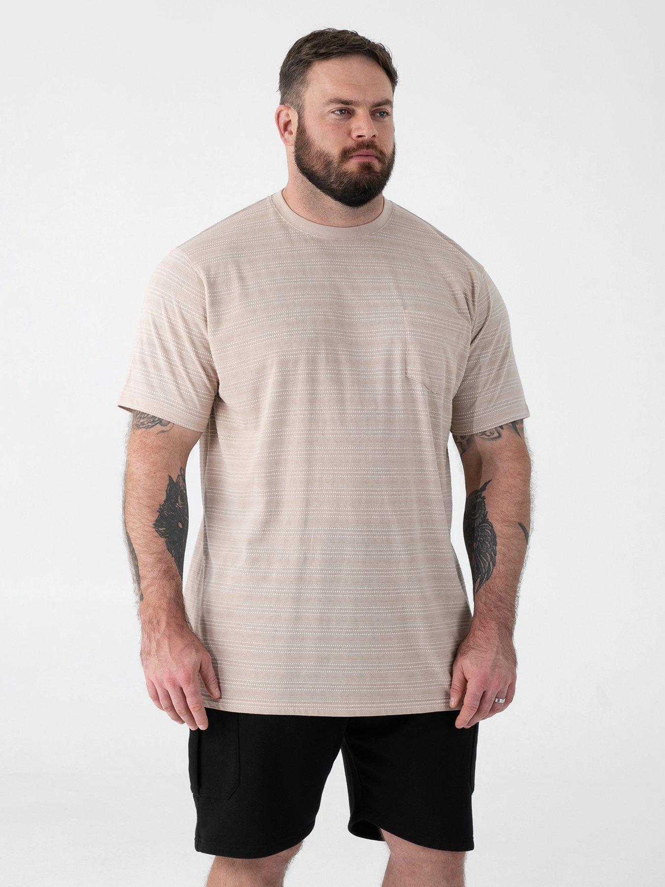 Image 1 of 6 of D555 Stone High Low Jacquard Crew Neck T-Shirt With Pocket - Beige