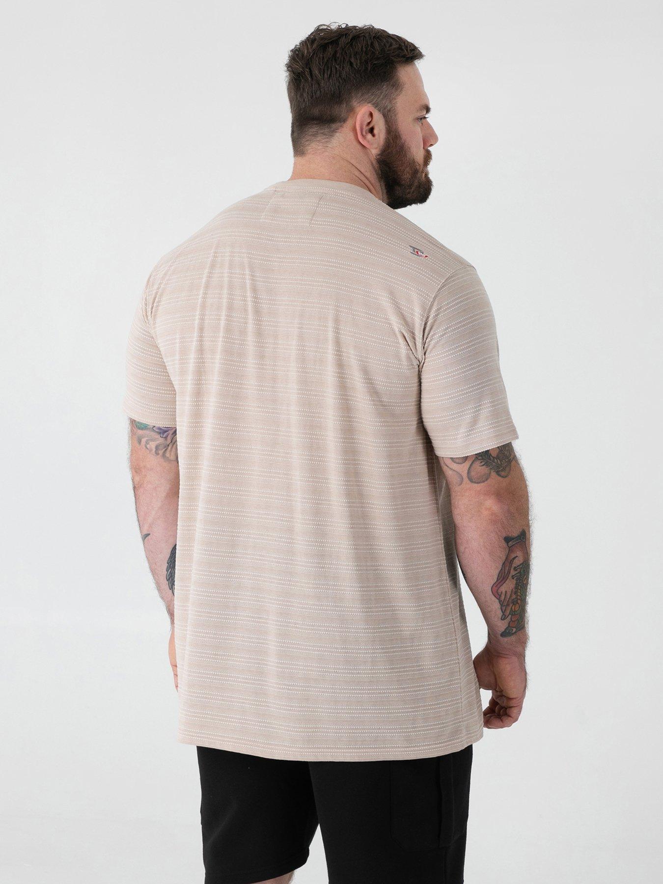 Image 2 of 6 of D555 Stone High Low Jacquard Crew Neck T-Shirt With Pocket - Beige