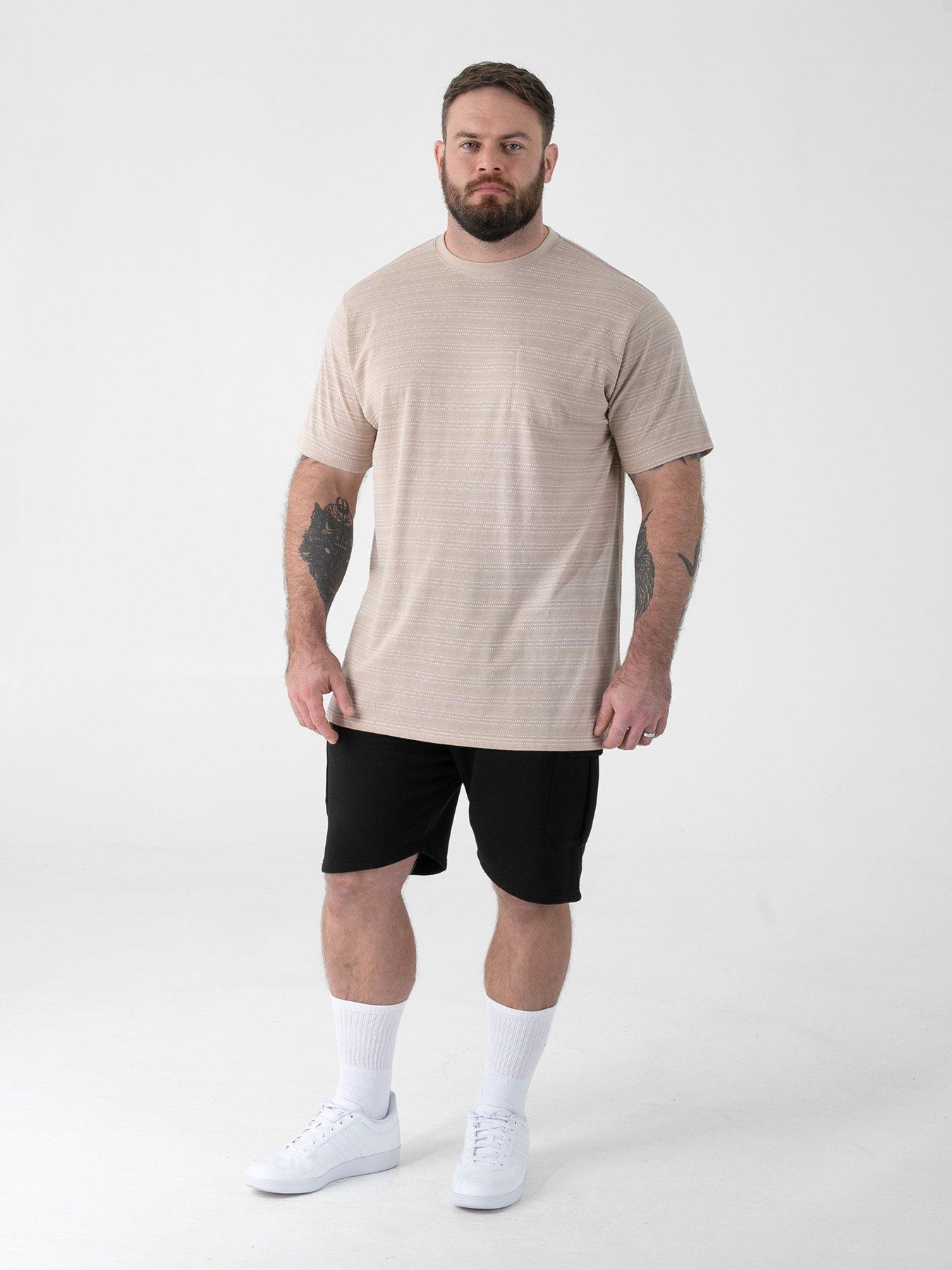 Image 3 of 6 of D555 Stone High Low Jacquard Crew Neck T-Shirt With Pocket - Beige