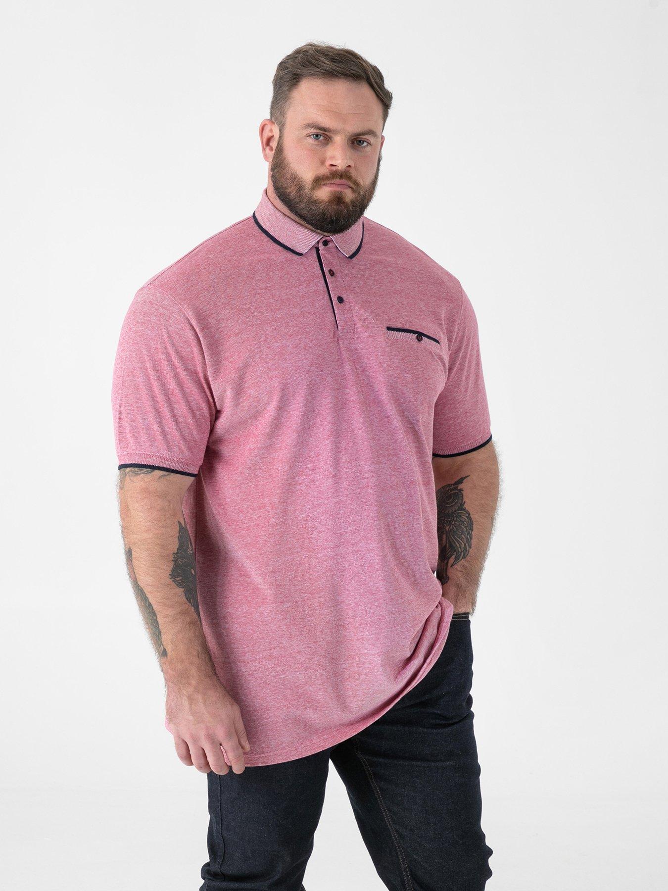 D555 Pique Polo Shirt With Jacquard Collar And And Cuffs With Chest Pocket, Red, Size 5Xl, Men