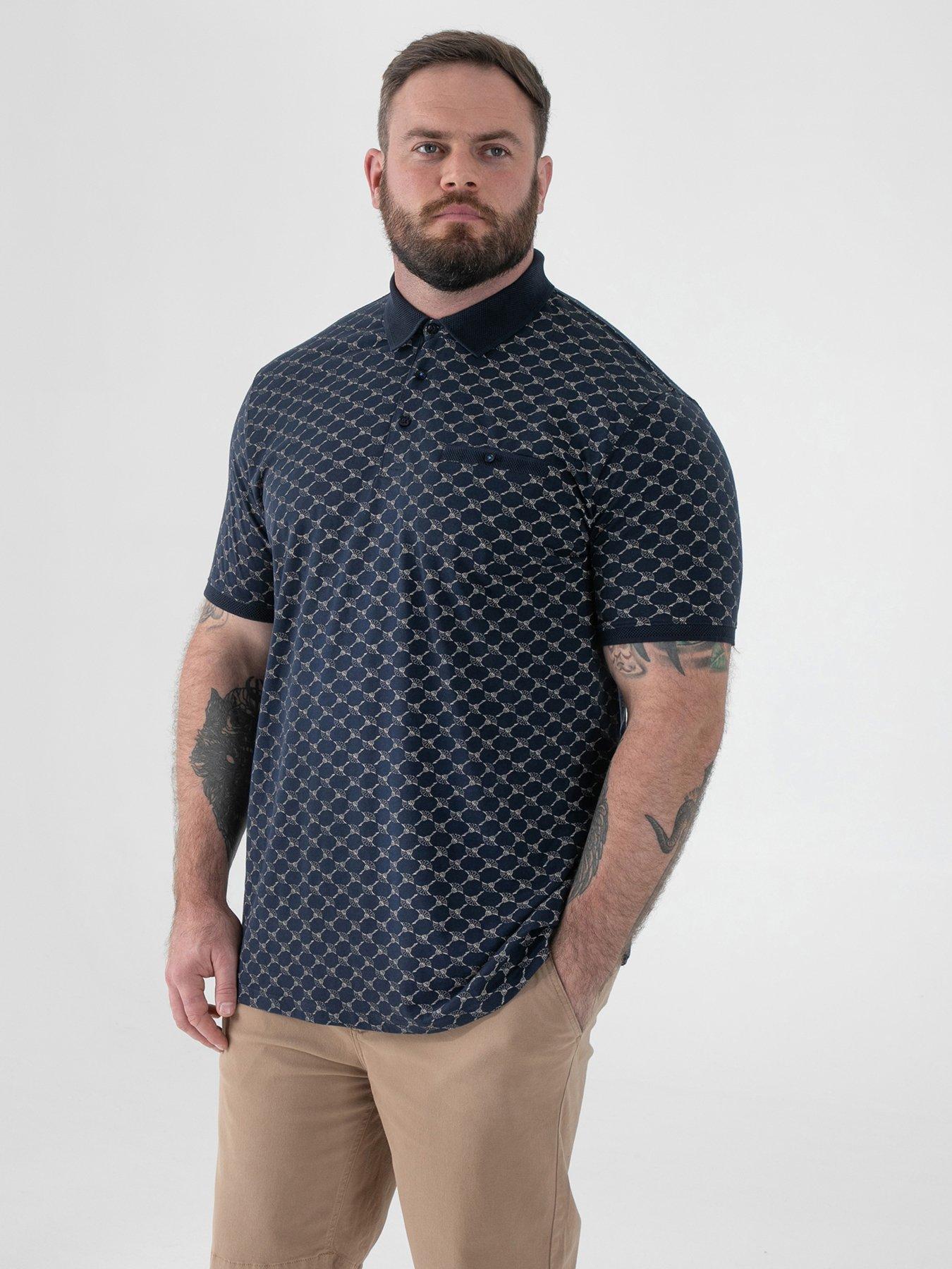 D555 Ao Printed Jacquard Collar And Cuff Polo Shirt With Chest Pocket - Navy