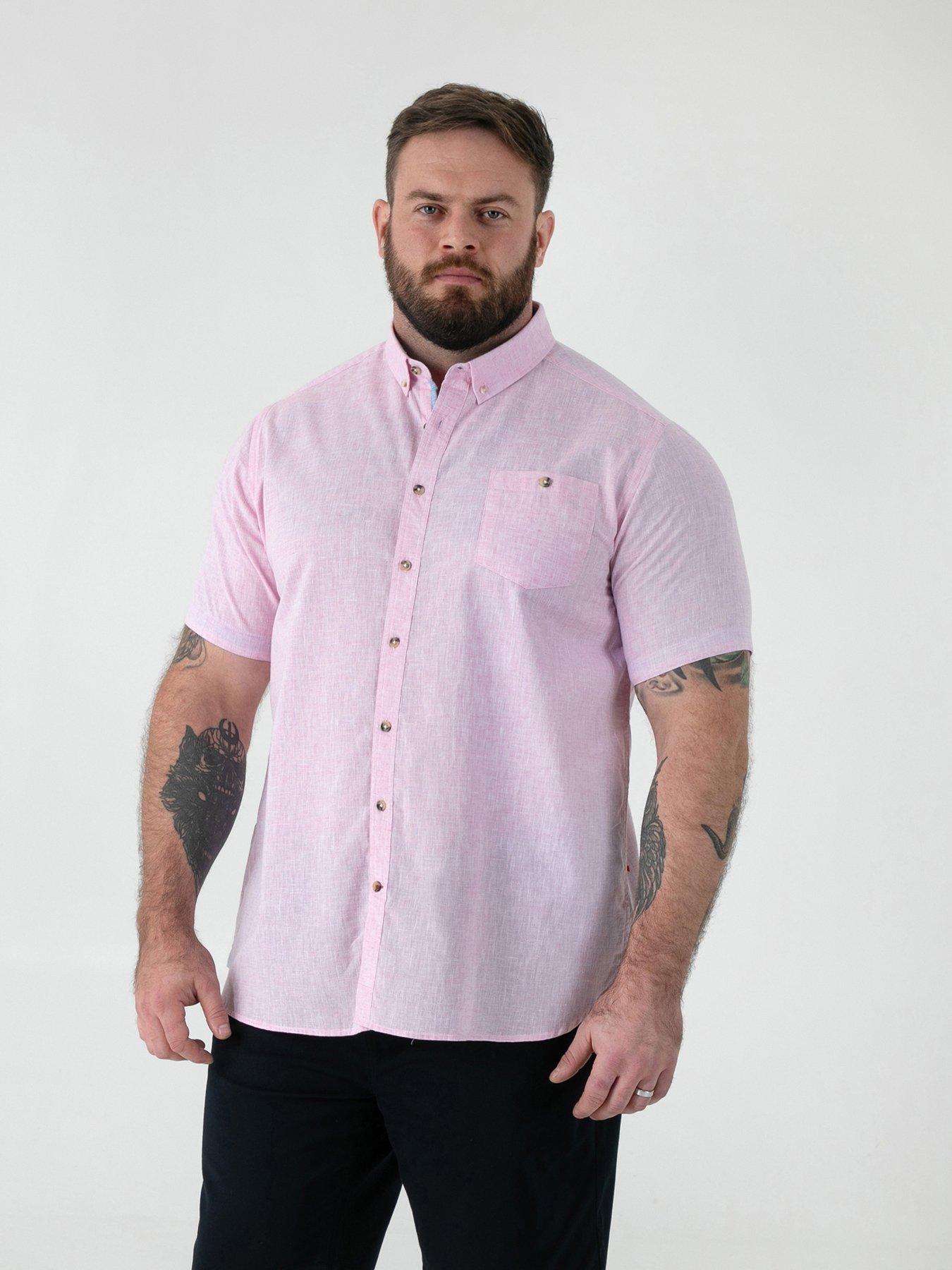 D555 D555 Pink Linen Mix Short Sleeve Shirt With Button Down Collar  &  Pocket