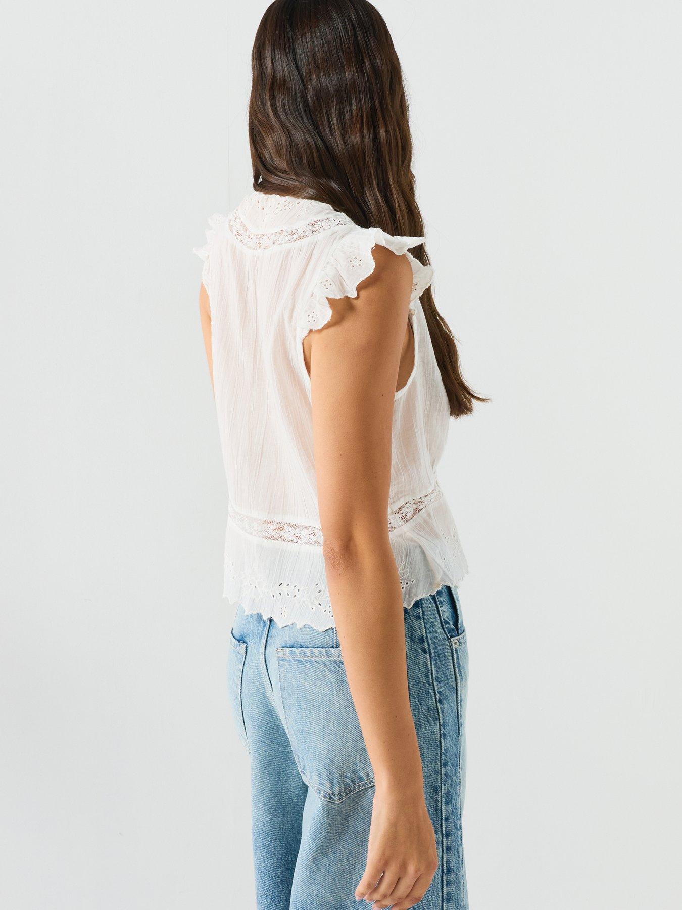 Image 2 of 6 of FREE PEOPLE Embroidered Peplum Button&nbsp;Front Cotton Top - White