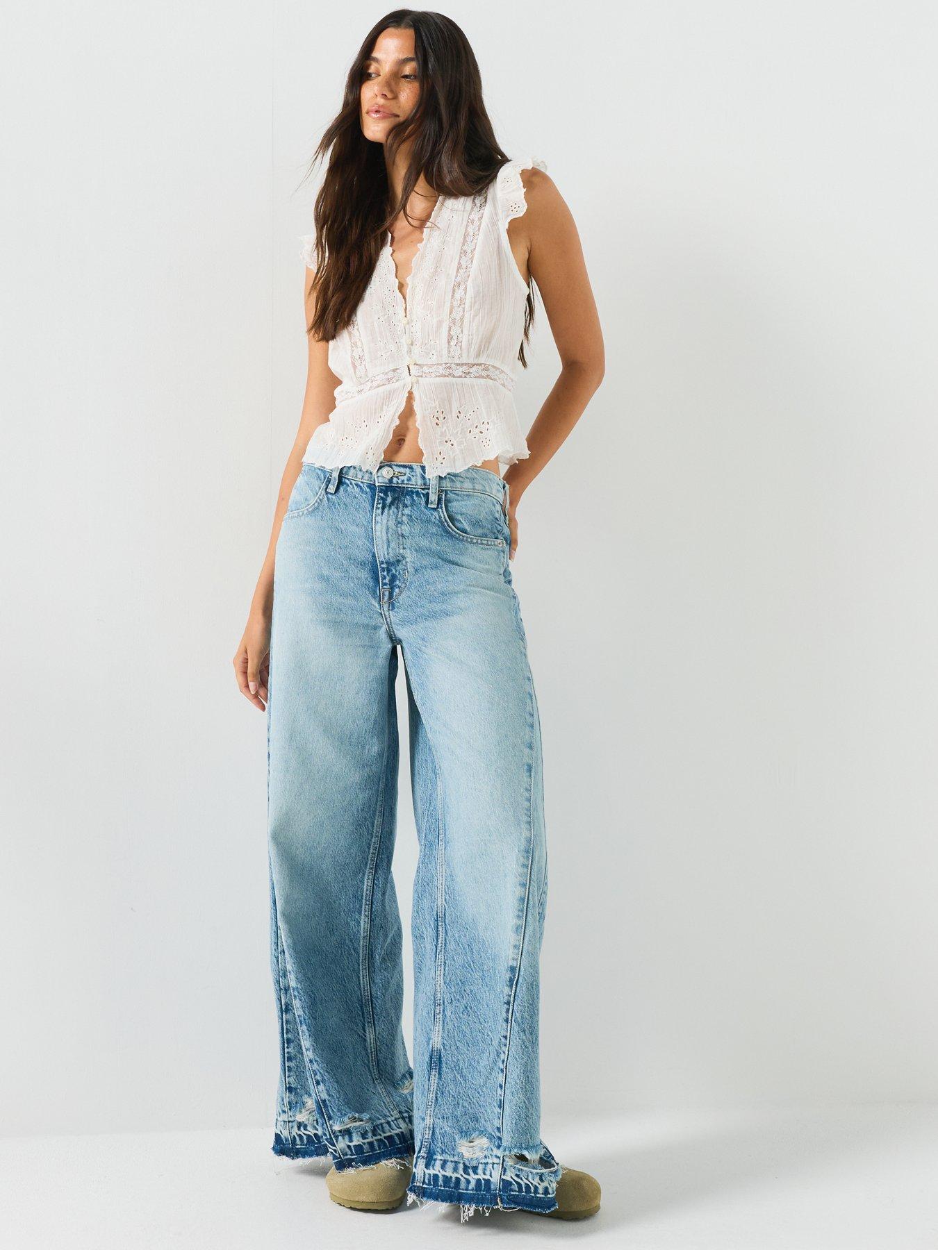 Image 3 of 6 of FREE PEOPLE Embroidered Peplum Button&nbsp;Front Cotton Top - White
