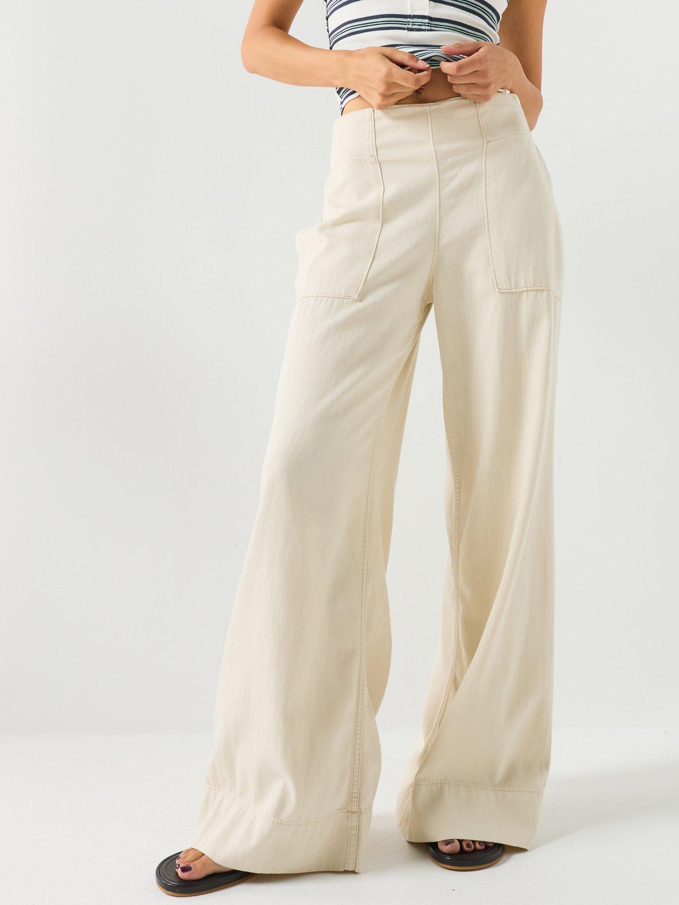 Image 1 of 5 of FREE PEOPLE Pull-On Wide Leg Denim Jeans - White