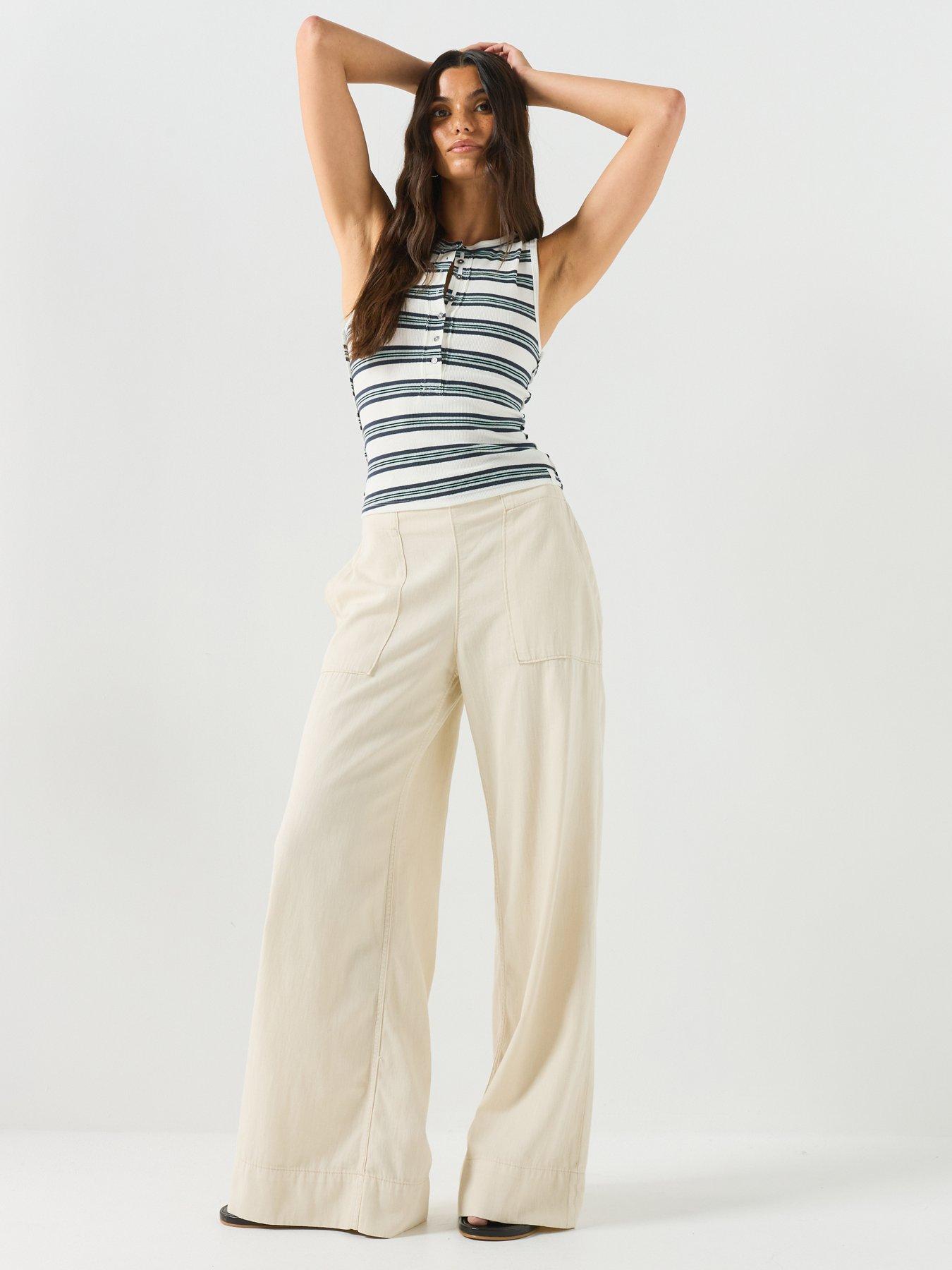 Image 3 of 5 of FREE PEOPLE Pull-On Wide Leg Denim Jeans - White