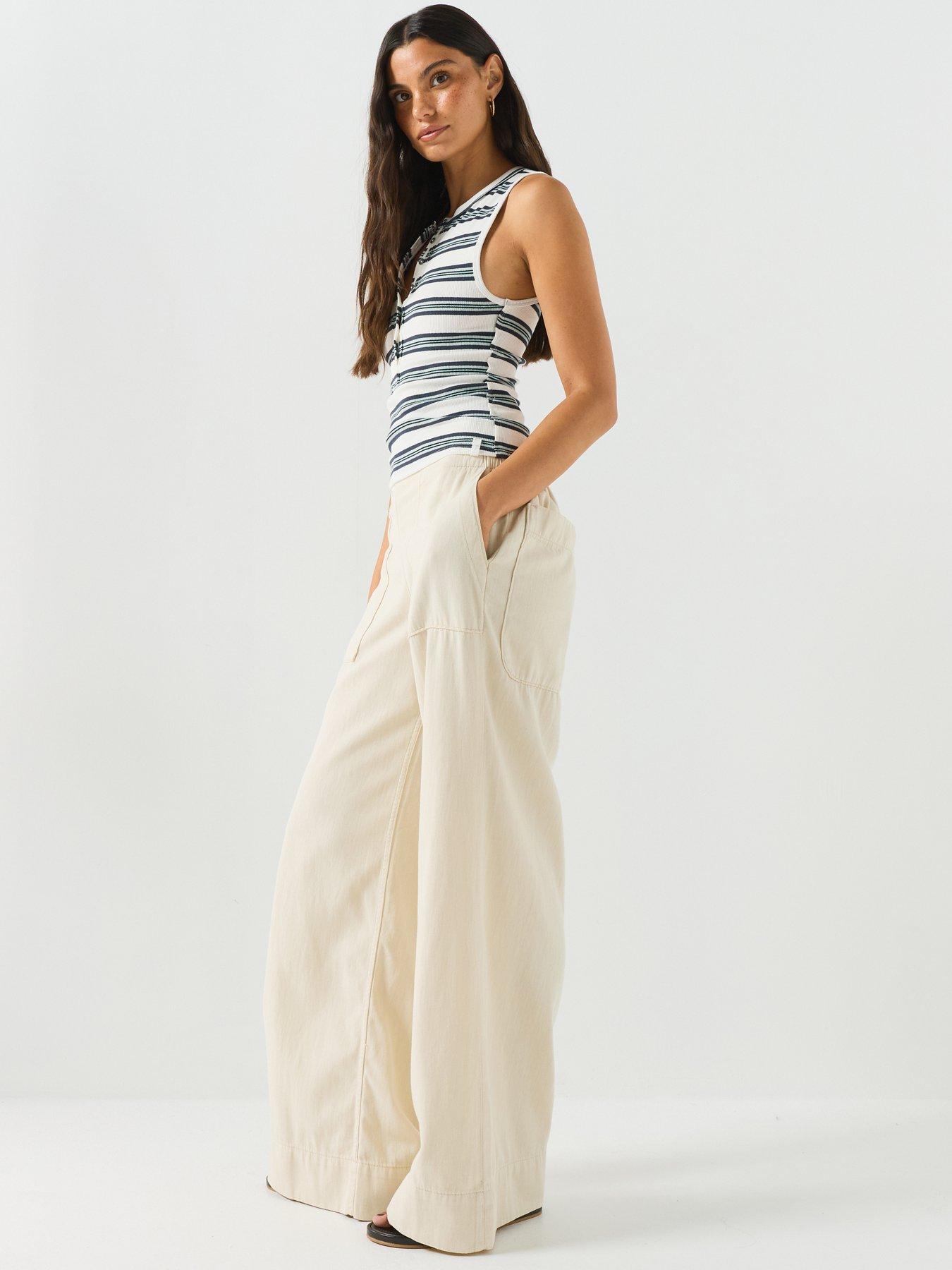 Image 4 of 5 of FREE PEOPLE Pull-On Wide Leg Denim Jeans - White