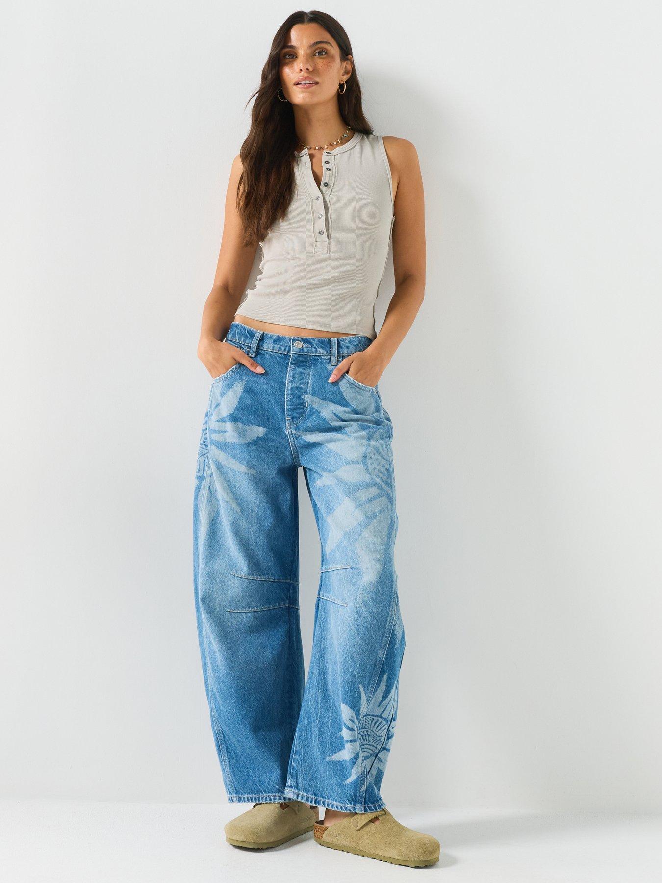 Image 3 of 6 of FREE PEOPLE Printed Barrel Leg Jeans - Blue