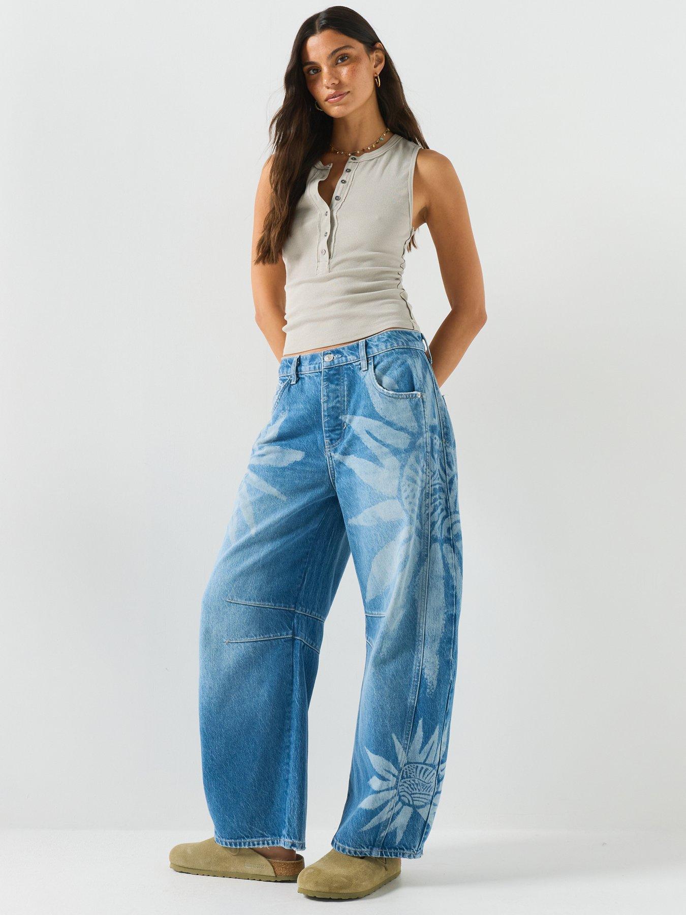 Image 4 of 6 of FREE PEOPLE Printed Barrel Leg Jeans - Blue