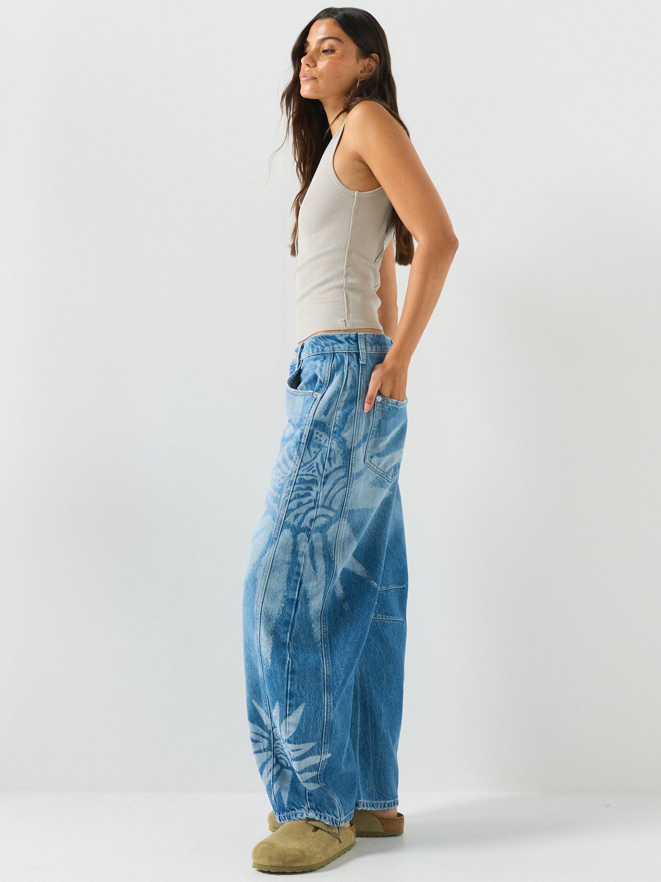 Image 5 of 6 of FREE PEOPLE Printed Barrel Leg Jeans - Blue