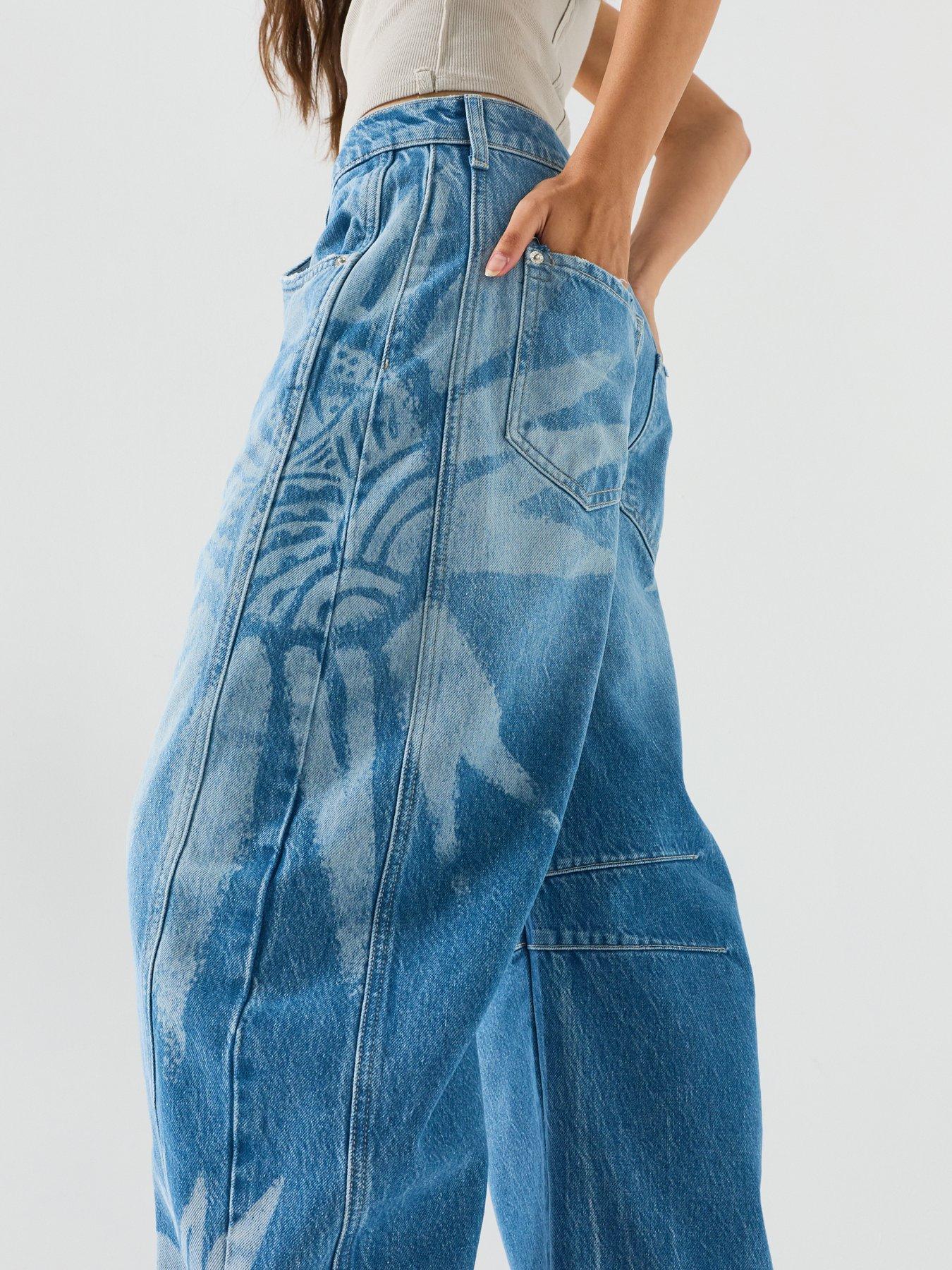 Image 6 of 6 of FREE PEOPLE Printed Barrel Leg Jeans - Blue