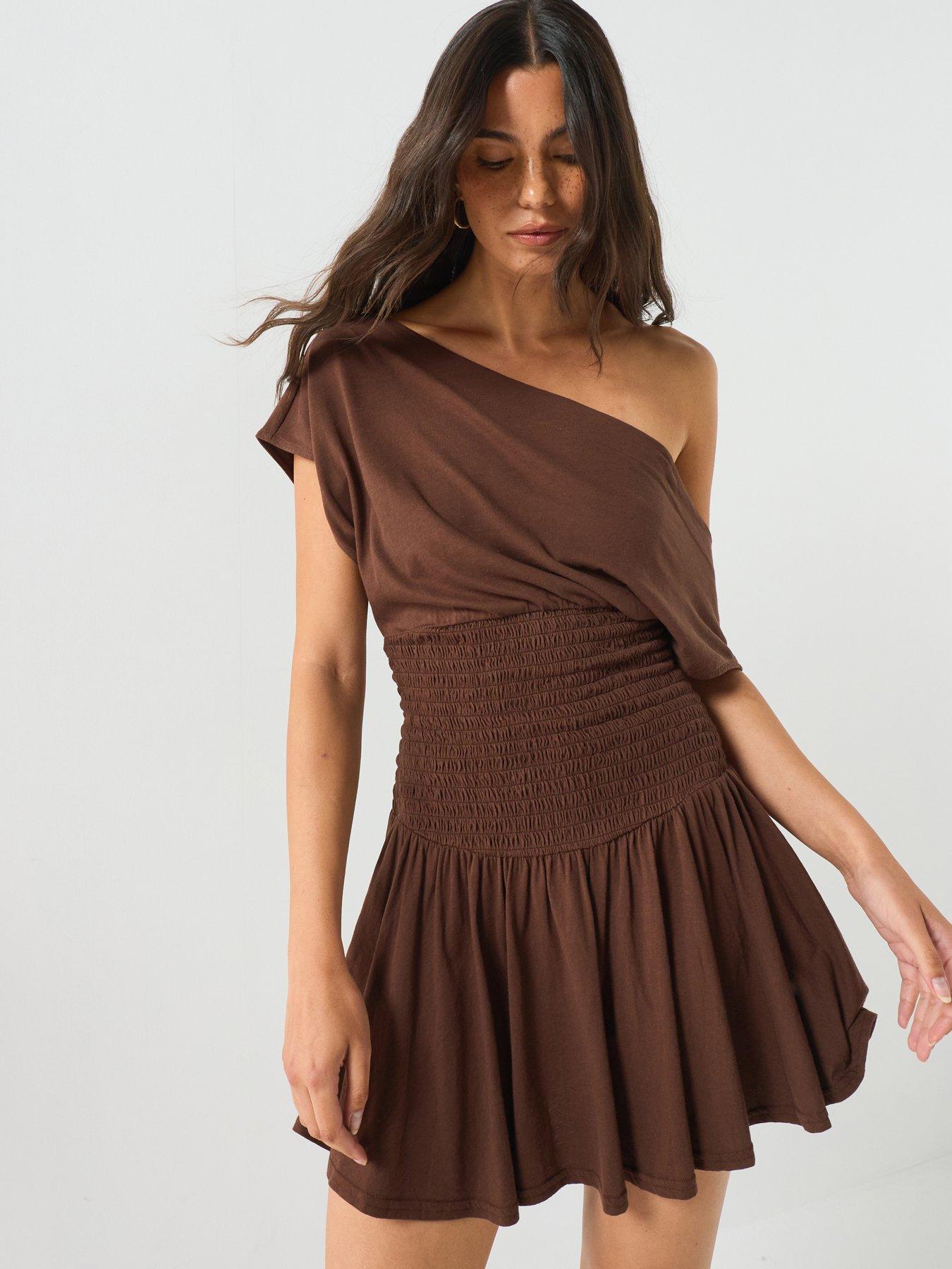 FREE PEOPLE Scorching Hot Mini Dress - Brown