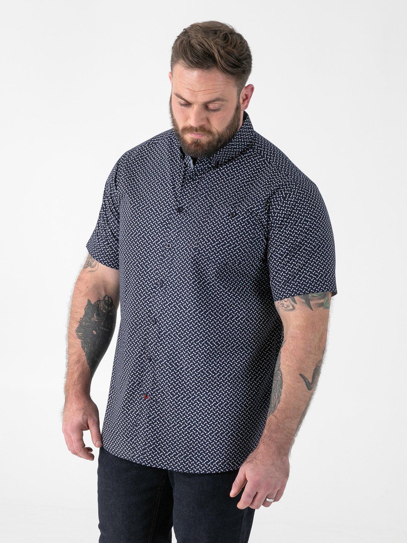 D555 D555 Navy Icon Print Short Sleeve Button Down Collar Shirt
