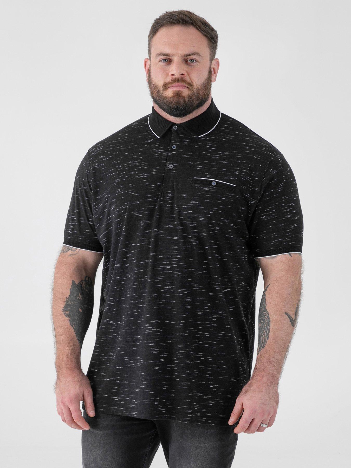 D555 Reno Polo Shirt With Jacquard Collar And Cuff With Chest Pocket - Black