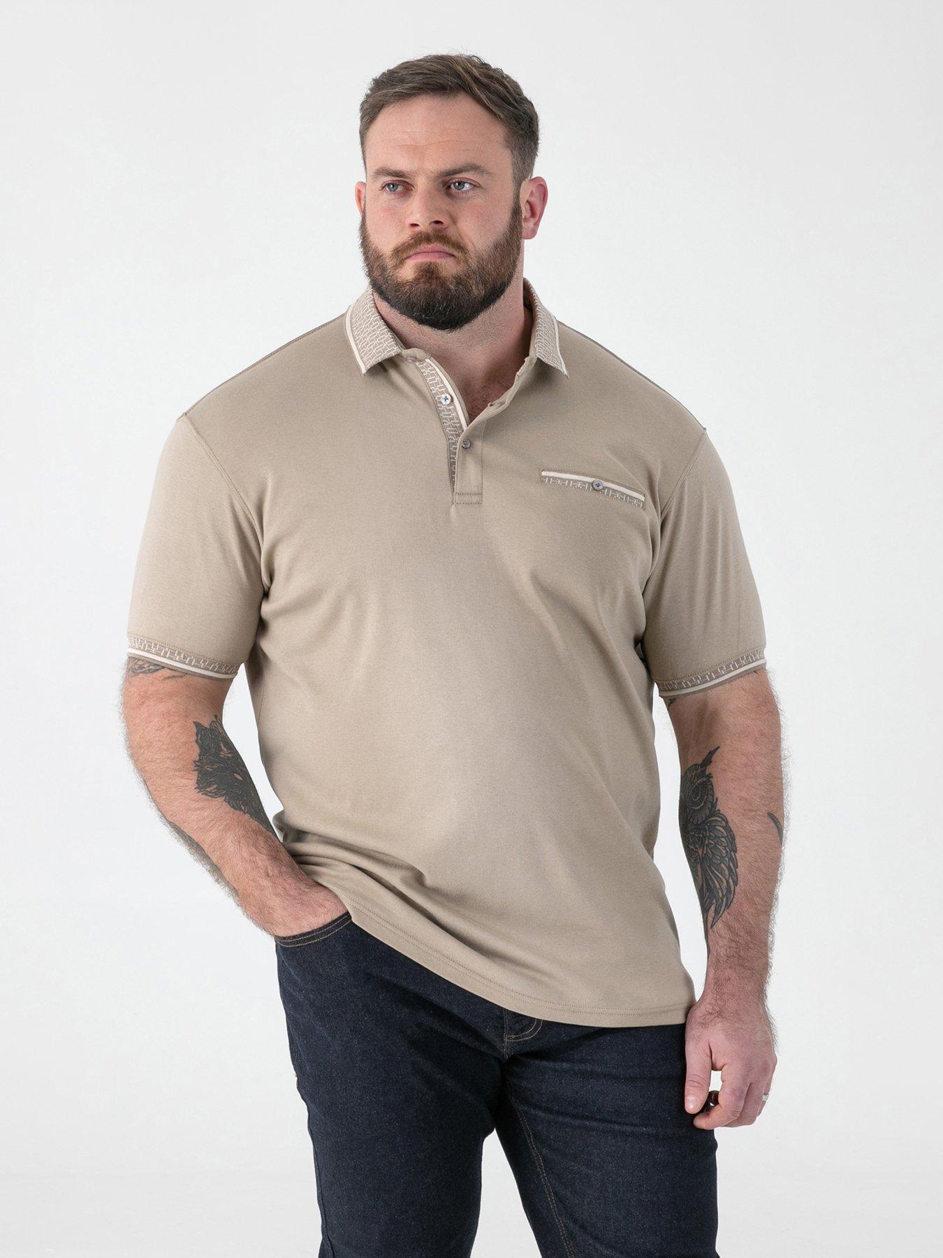 D555 Stone Interlock Polo Shirt With Jacquard Collar & Cuff With Chest Pocket, Beige, Size 4Xl, Men