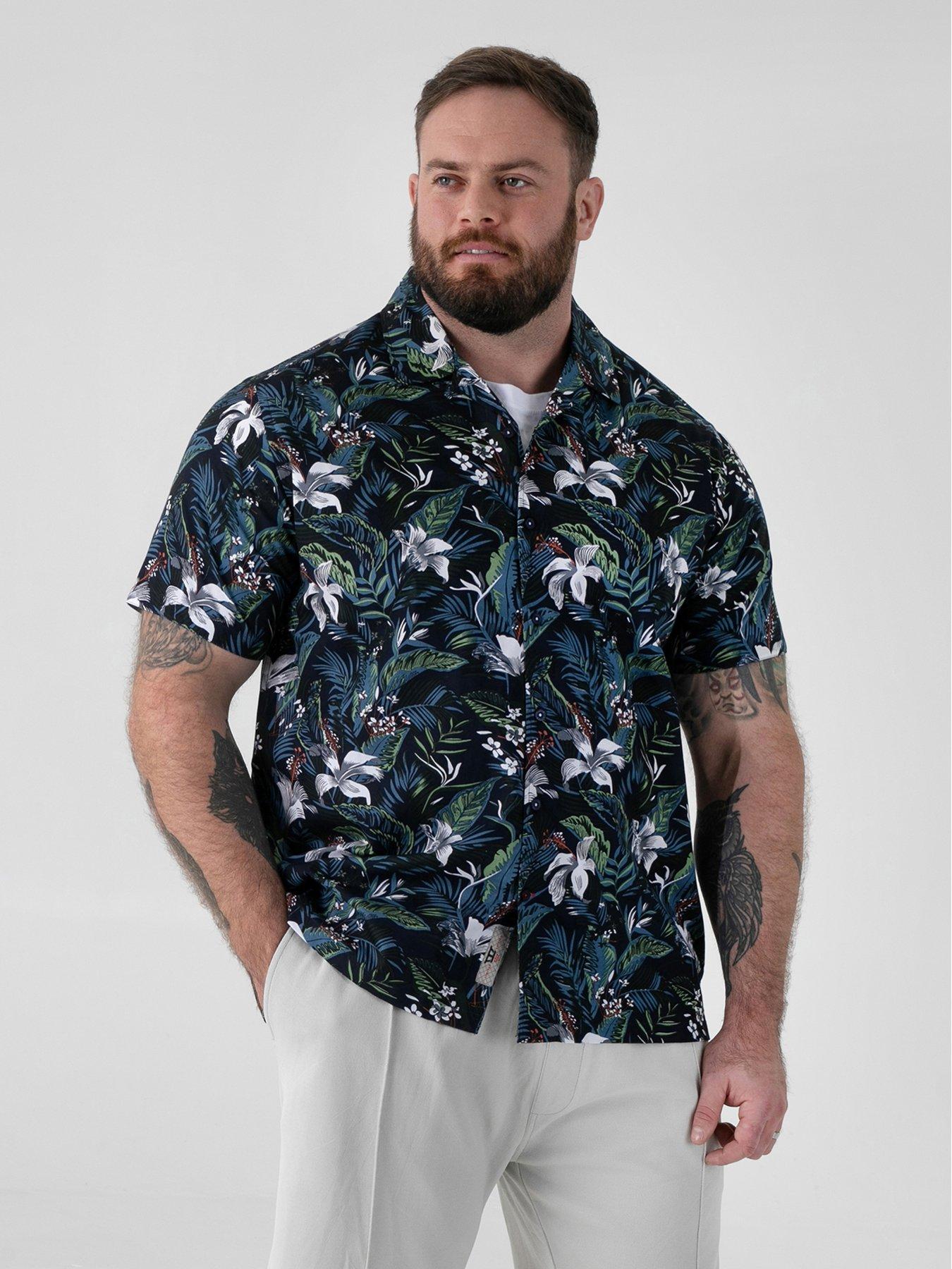 Image 1 of 6 of D555 Hawaiian Printed Cuban Collar Resort Short Sleeve Shirt - Blue
