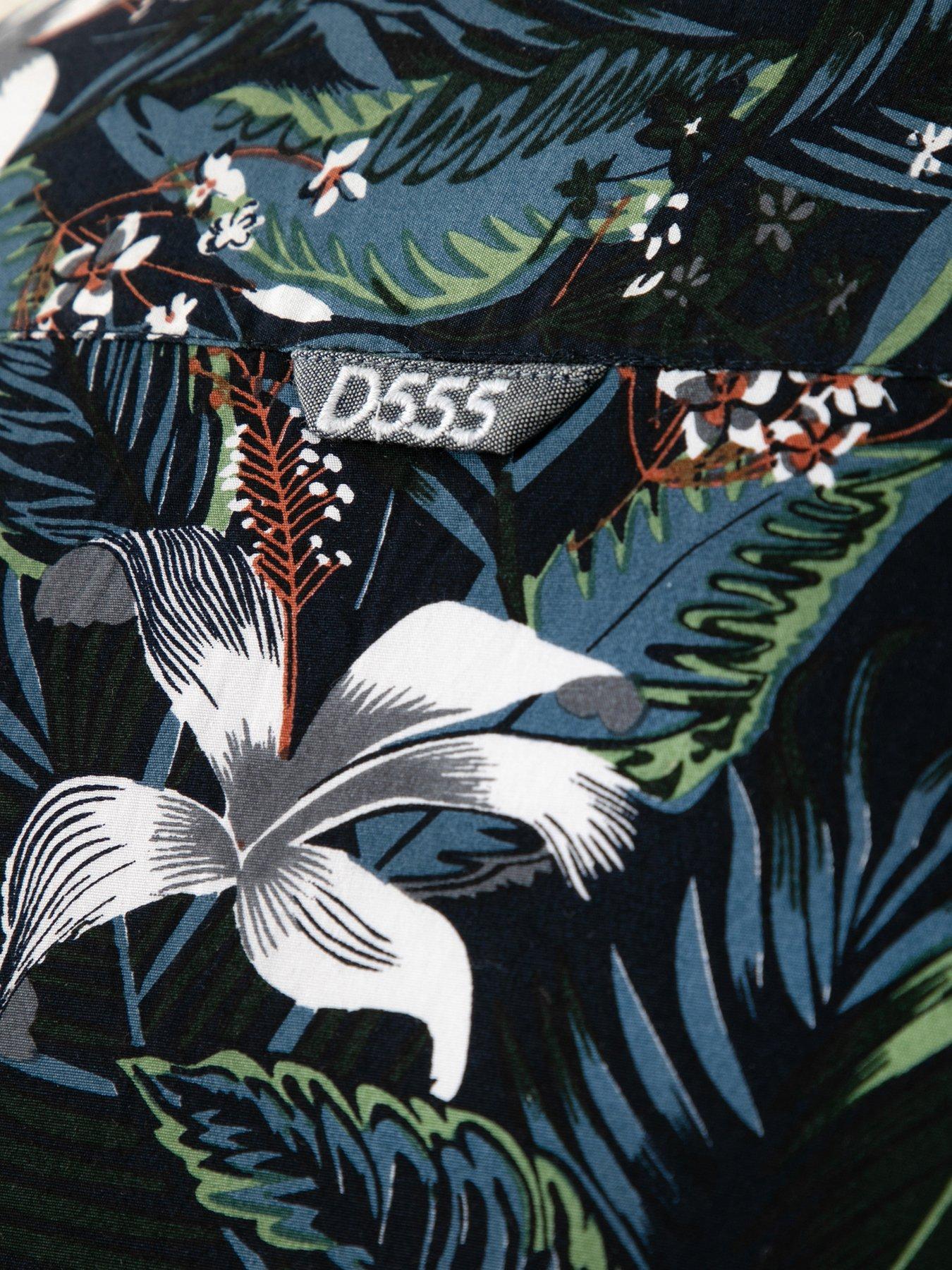 Image 5 of 6 of D555 Hawaiian Printed Cuban Collar Resort Short Sleeve Shirt - Blue
