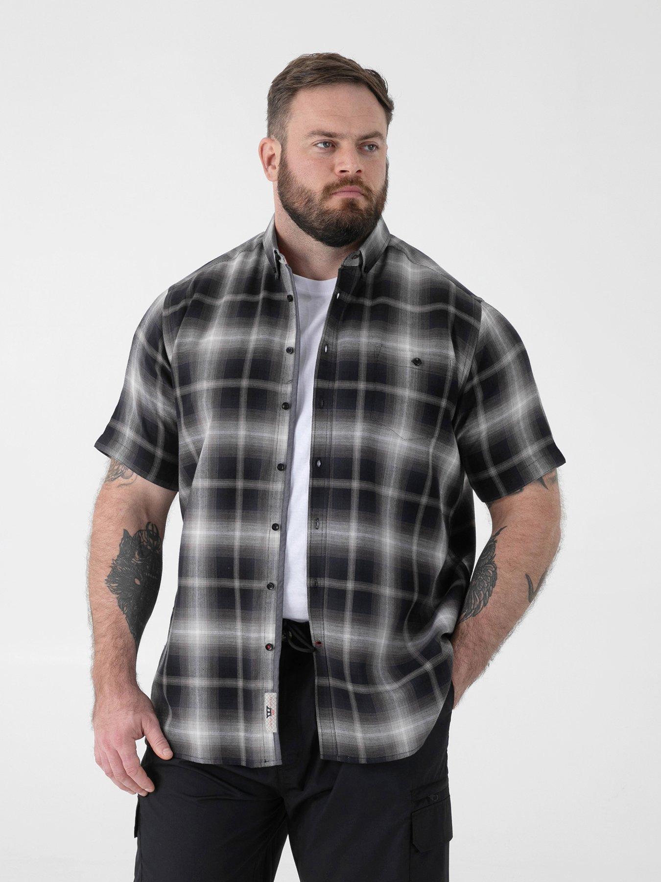D555 Shadow Check Button Down Collar Shirt With Pocket - Black