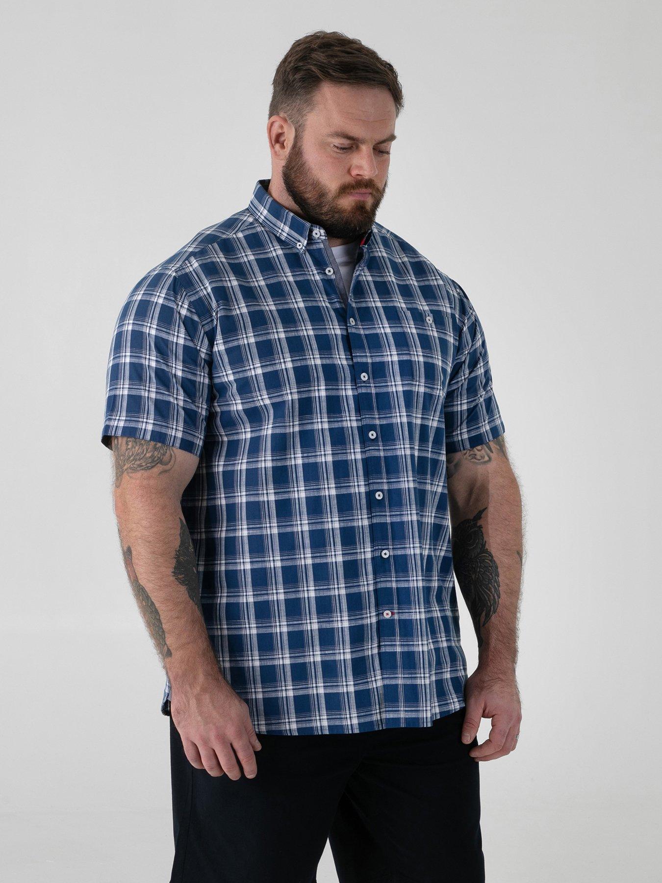 D555 French Check Button Down Collar Shirt With Pocket - Navy