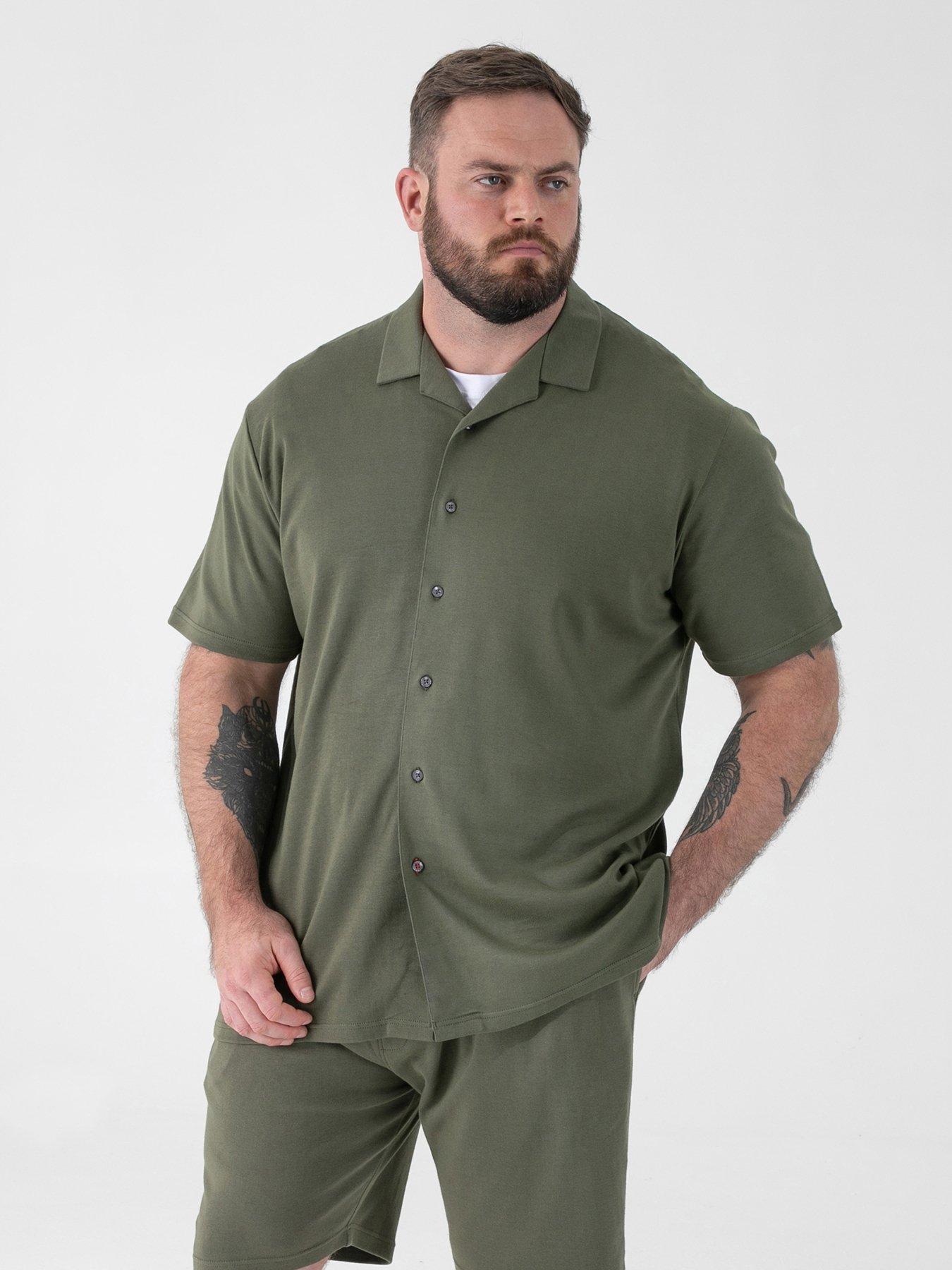 D555 Stretch Cuban Collar Resort Short Sleeve Shirt, Khaki, Size 4Xl, Men