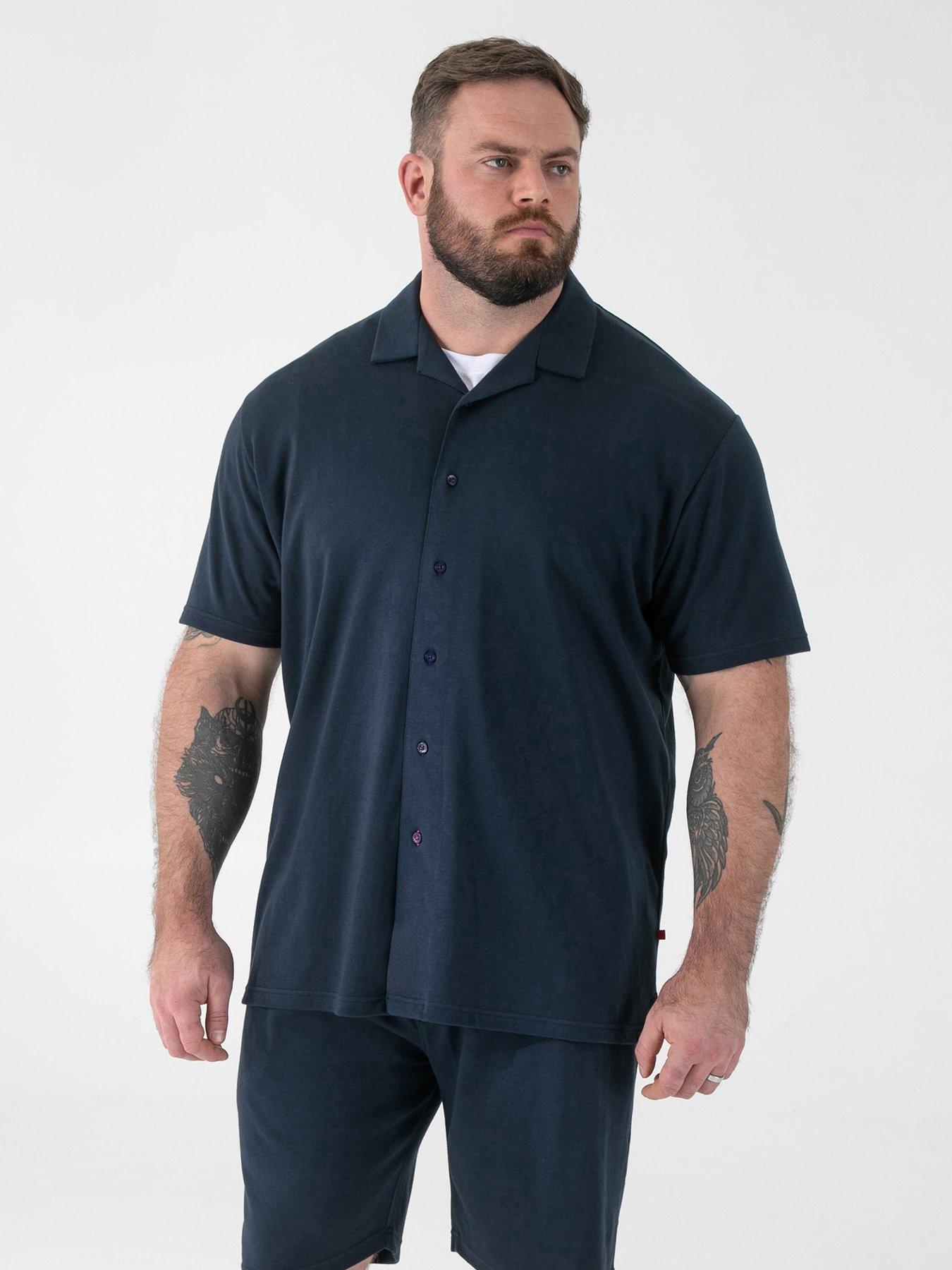 D555 Stretch Cuban Collar Resort Short Sleeve Shirt, Navy, Size 4Xl, Men