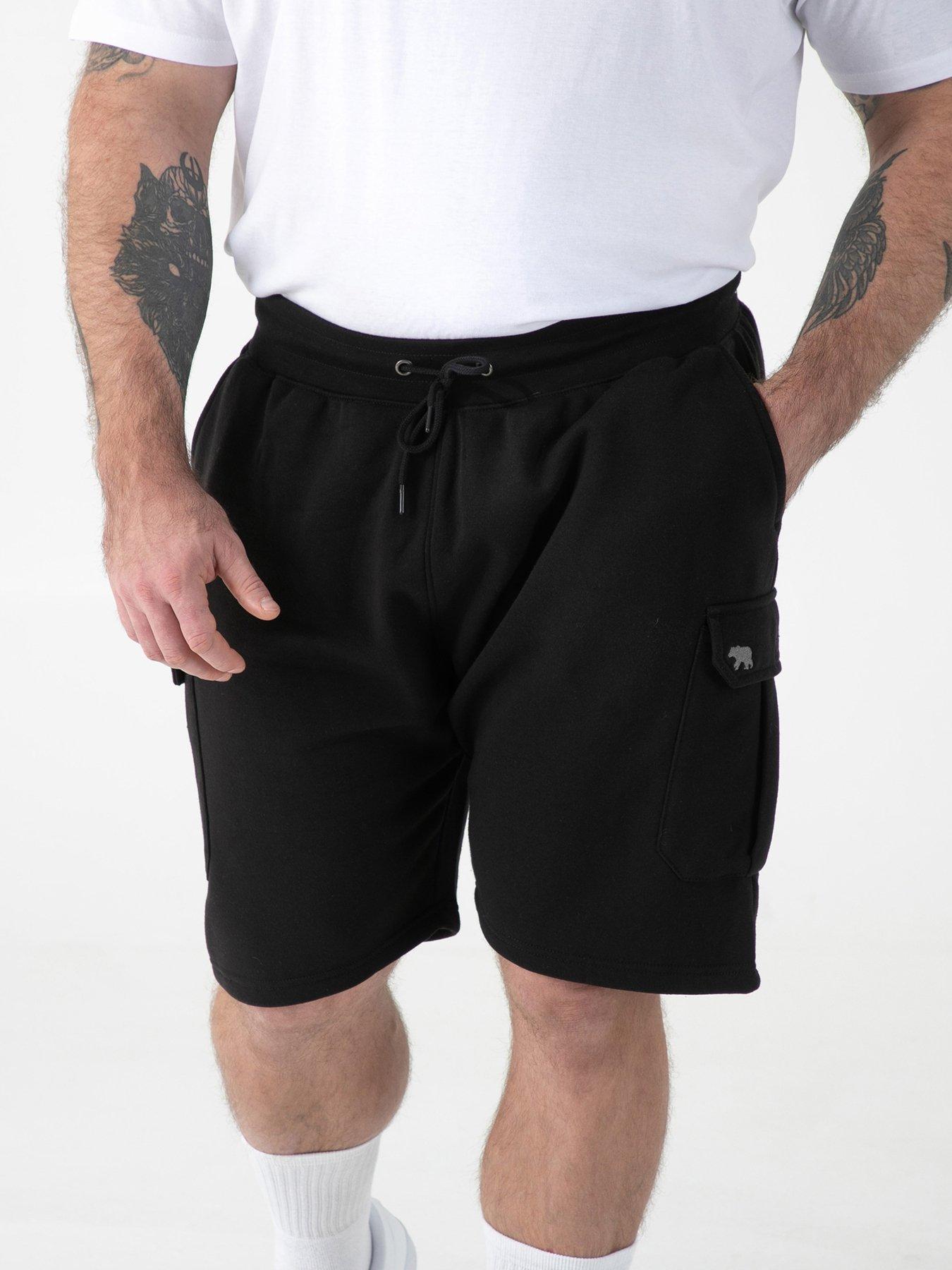 Image 1 of 5 of D555 Elasticated Waist Fleece Cargo Shorts With Bear Embroidery - Black