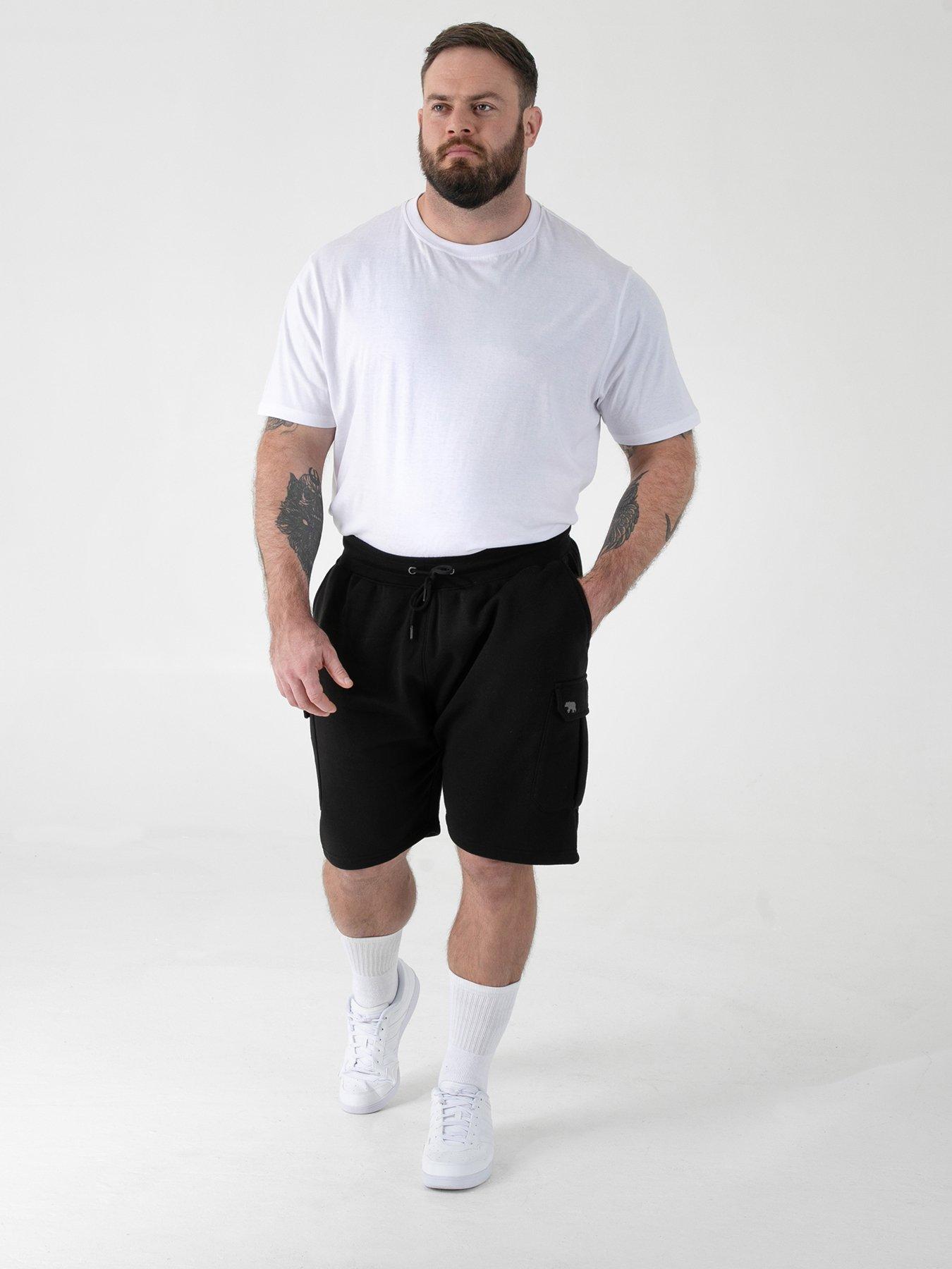 Image 3 of 5 of D555 Elasticated Waist Fleece Cargo Shorts With Bear Embroidery - Black