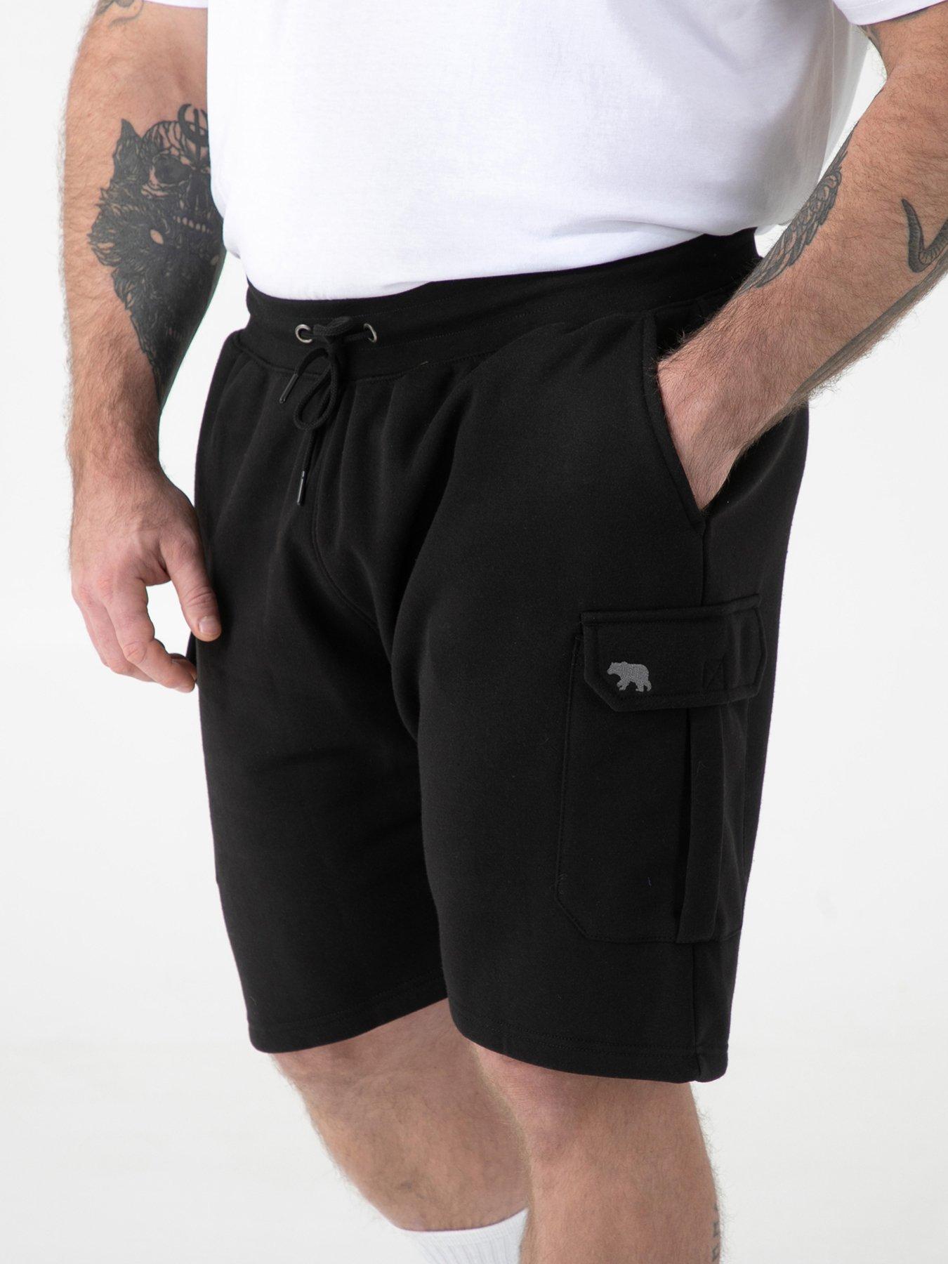 Image 4 of 5 of D555 Elasticated Waist Fleece Cargo Shorts With Bear Embroidery - Black