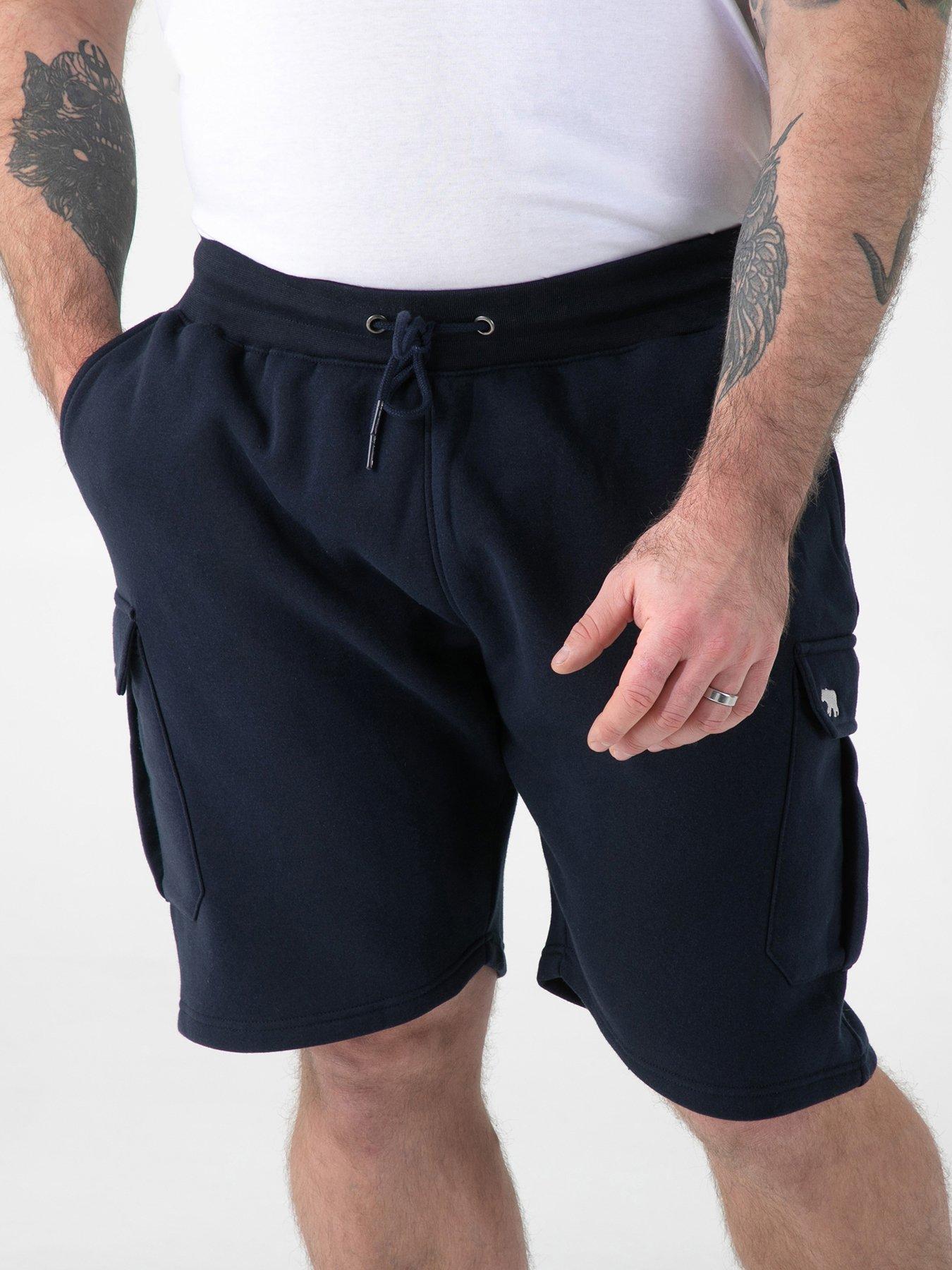 D555 Elasticated Waist Fleece Cargo Shorts With Bear Embroidery - Navy