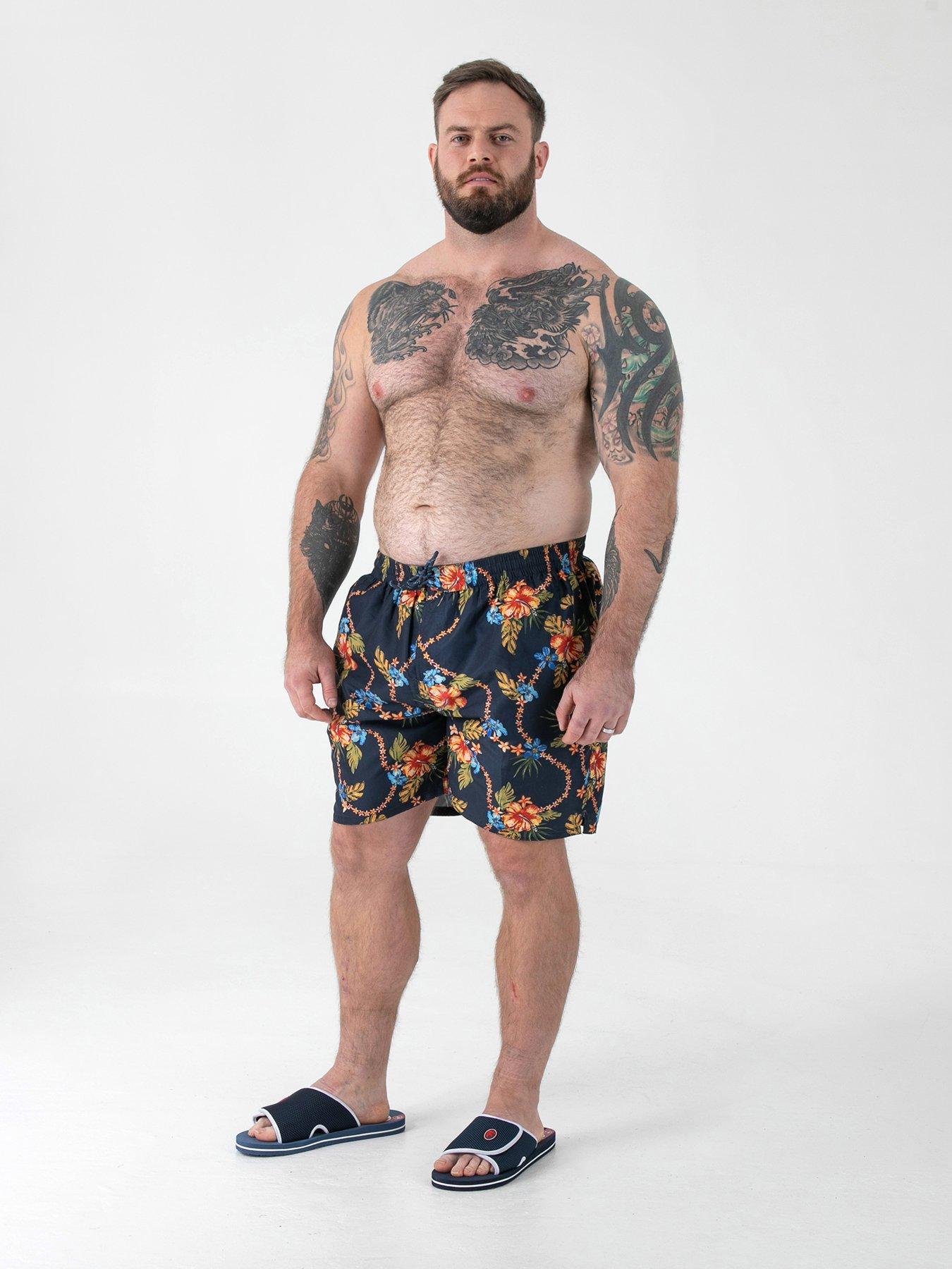 Image 3 of 6 of D555 AO Printed Hawaiian Swim Shorts With Back Zipper Pocket - Navy