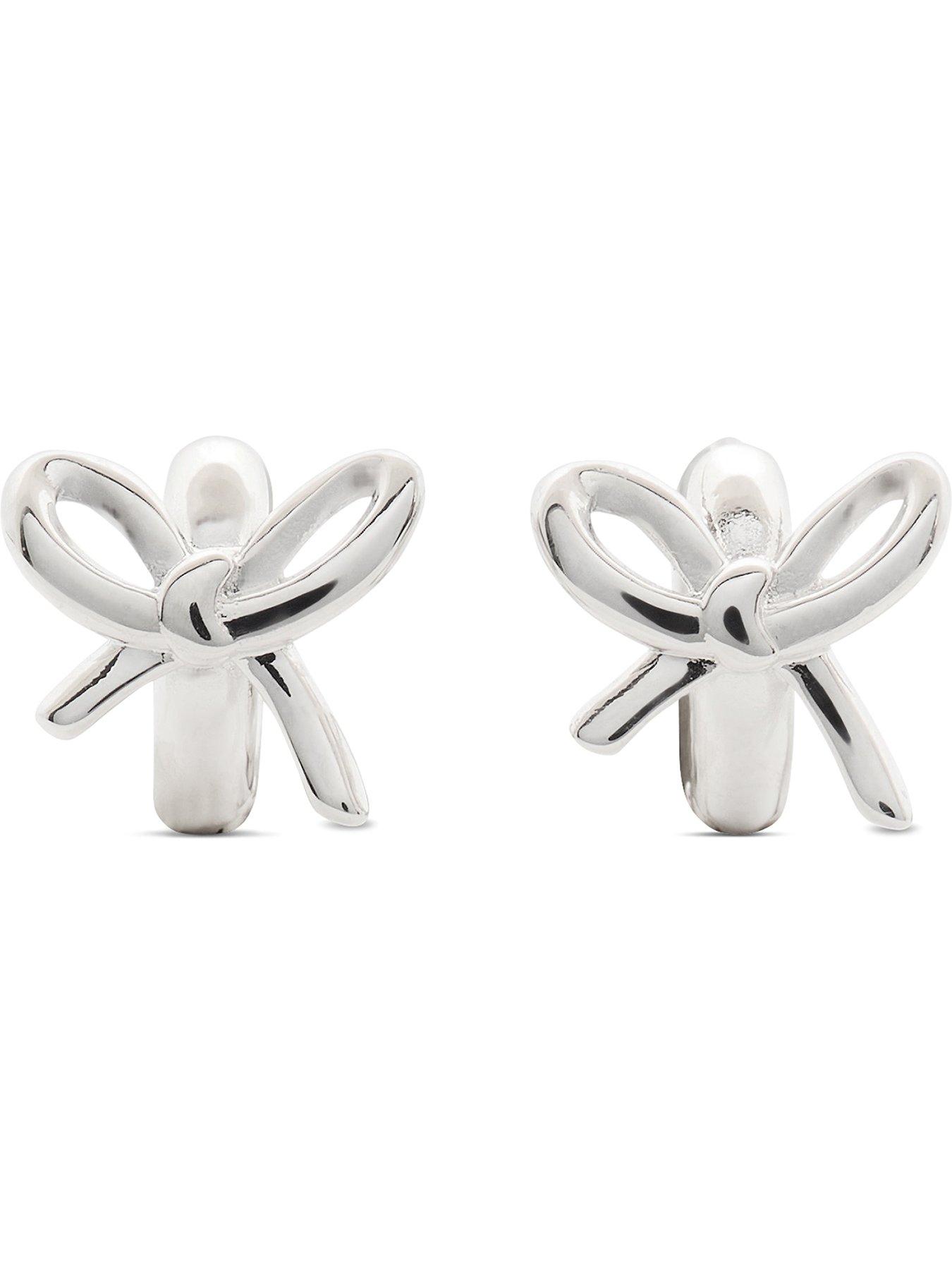 Image 1 of 3 of Kate Spade New York Girlie Pearlie Bow Huggies - Silver