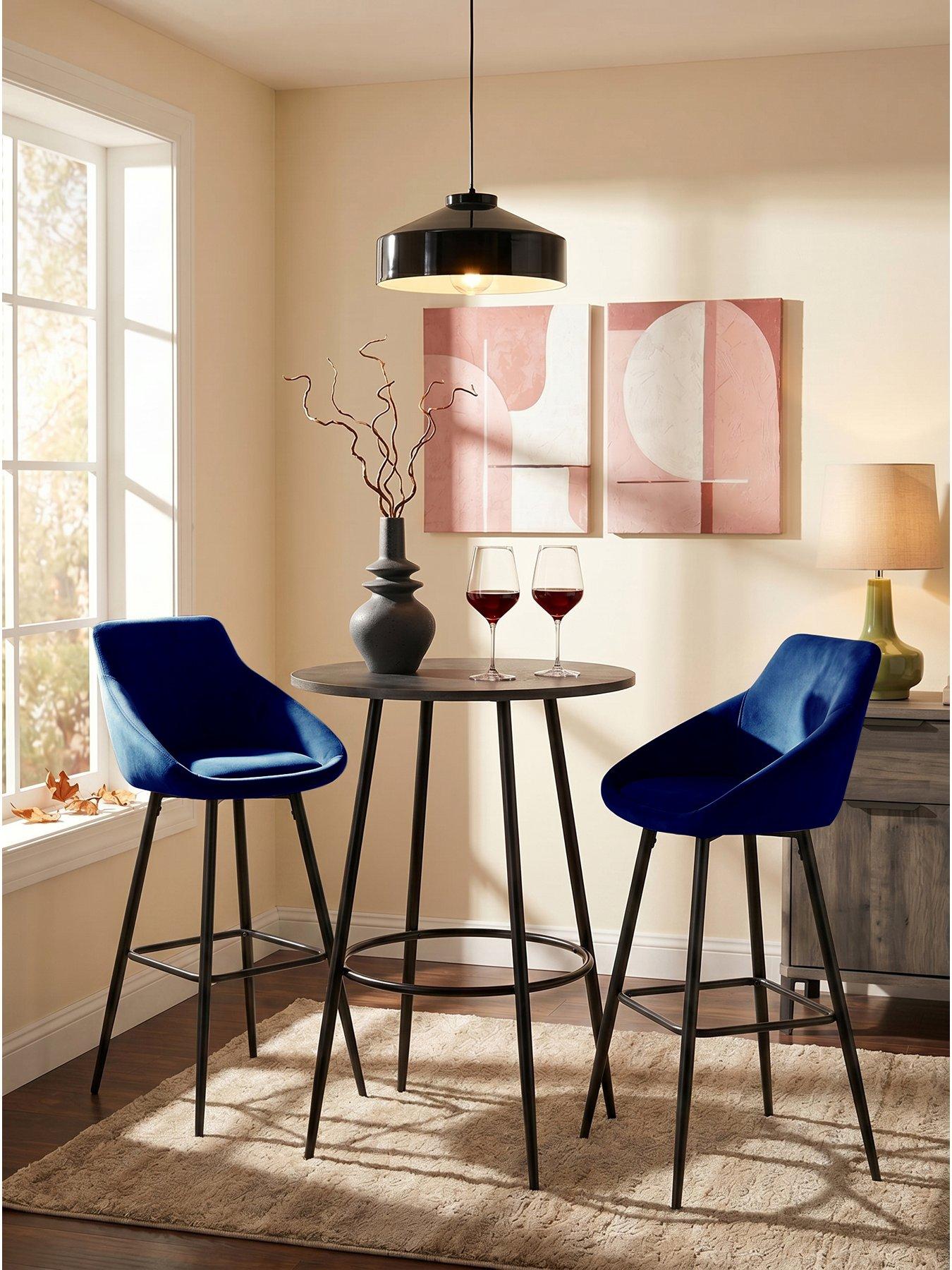Image 1 of 5 of The Very Collection Dahlia 70cm High Bar Table &amp; 2 Navy Dahlia Bar Stools - FSC&reg; Certified