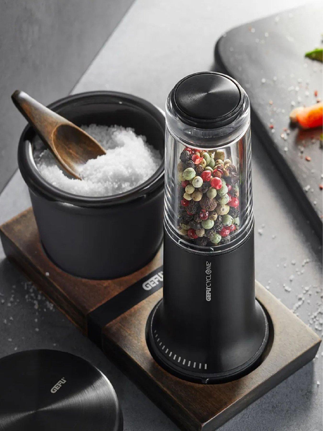 Gefu X-plosion Salt Or Spice Pot With Wooden Spoon Black (150 Ml)