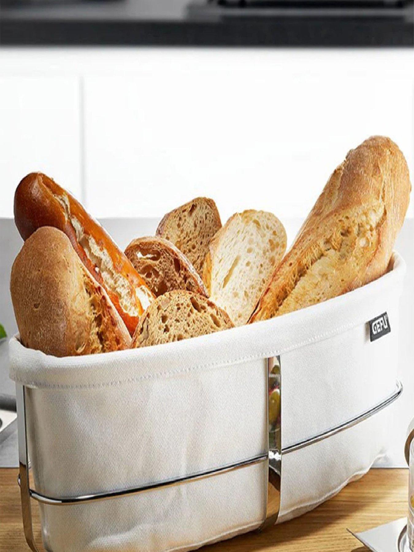 Image 1 of 2 of Gefu Brunch Oval Bread Basket White With Cotton Lining