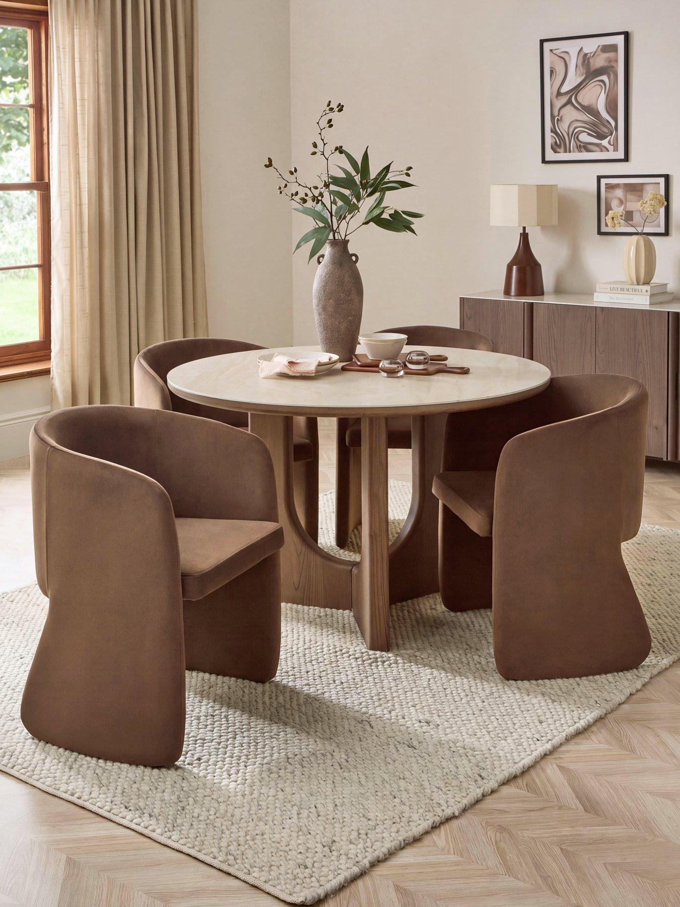 Michelle Keegan Home Esta 120cm Round Dining Table  &  4 Arlo Dining Chairs - FSC® Certified