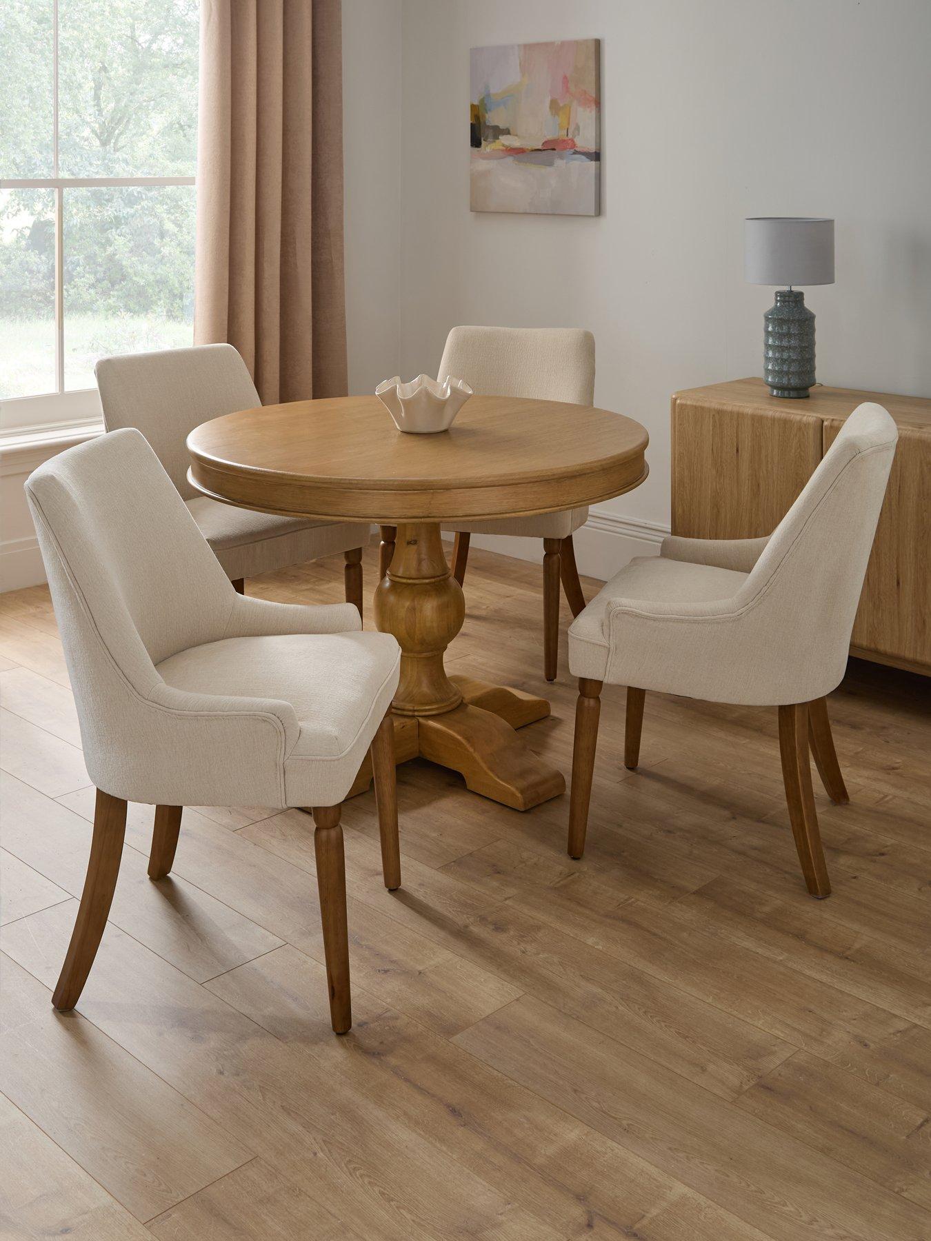 The Very Collection Camille 110cm Solid Wood Pedestal Dining Table  &  4 Camille Dining Chairs