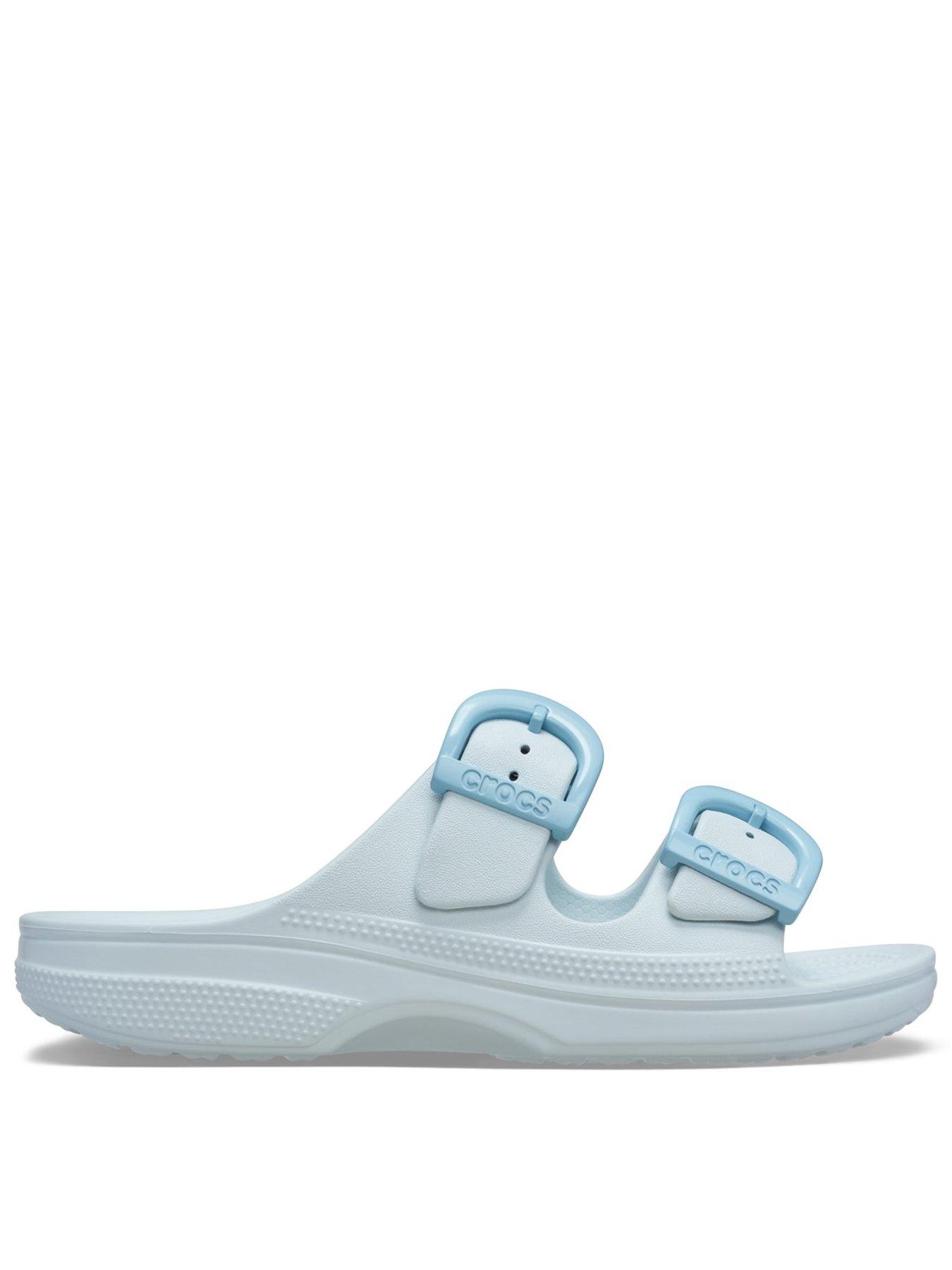 Crocs Saturday Enamel Buckle Sandal, Blue, Size 5, Women