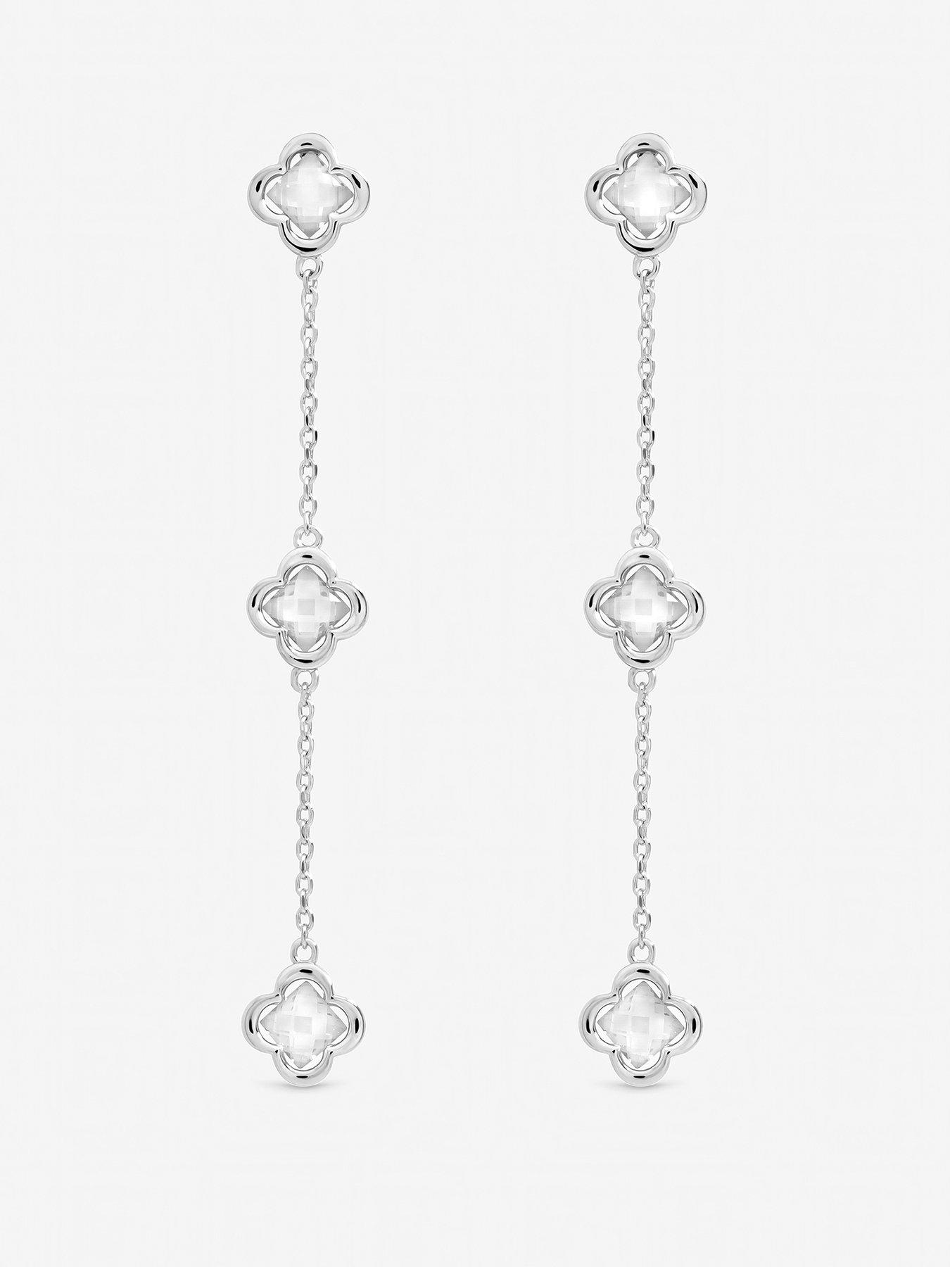 Inicio Sterling Silver Plated Crystal Fine Triple Clover Drop Earrings