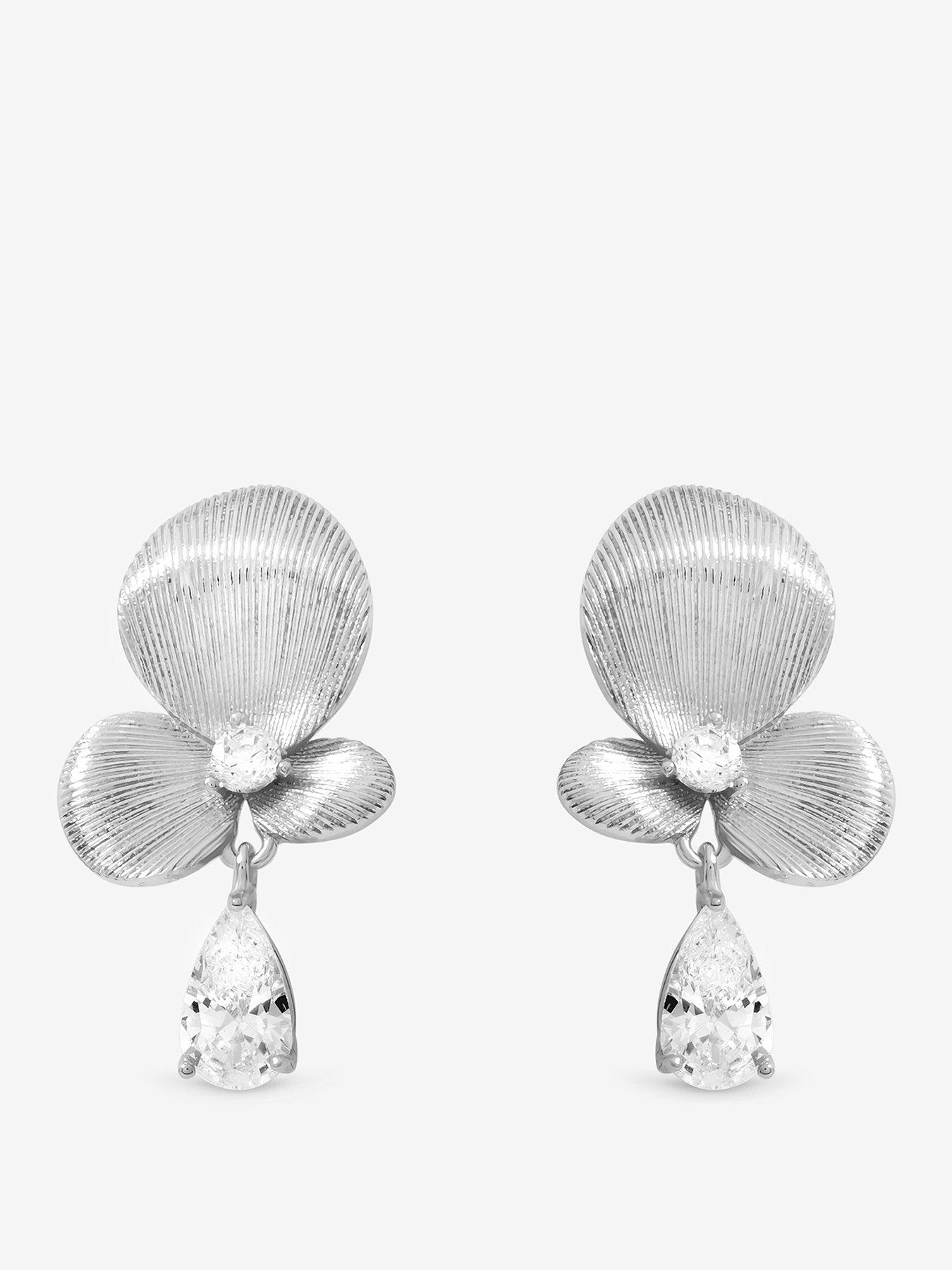 Image 1 of 4 of Inicio Sterling Silver Plated Satin Floral Drop Earrings