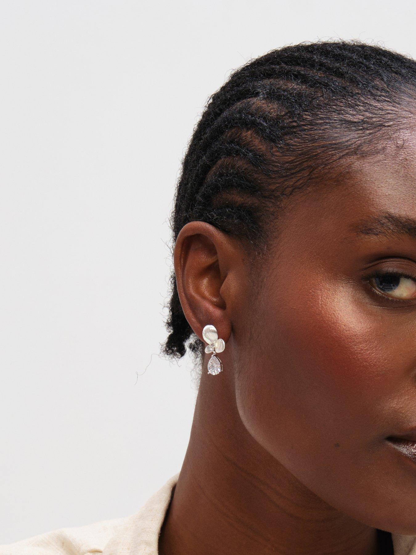 Image 2 of 4 of Inicio Sterling Silver Plated Satin Floral Drop Earrings