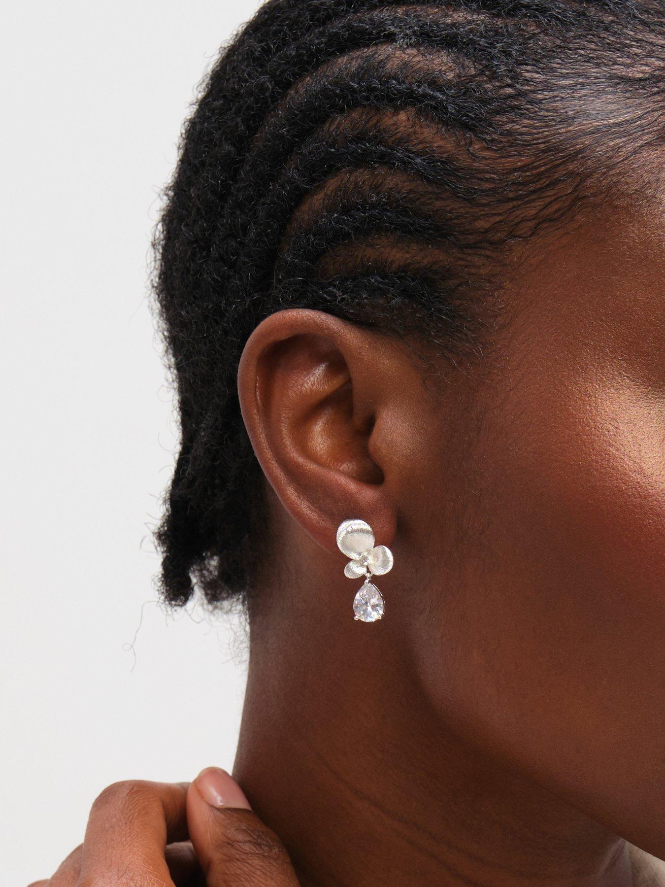 Image 3 of 4 of Inicio Sterling Silver Plated Satin Floral Drop Earrings