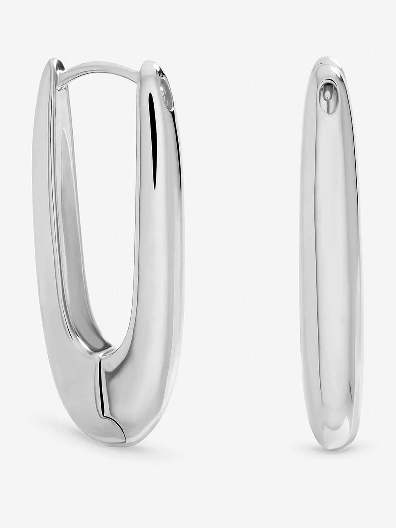Inicio Sterling Silver Plated Polished Long Fluid Hoop Earrings