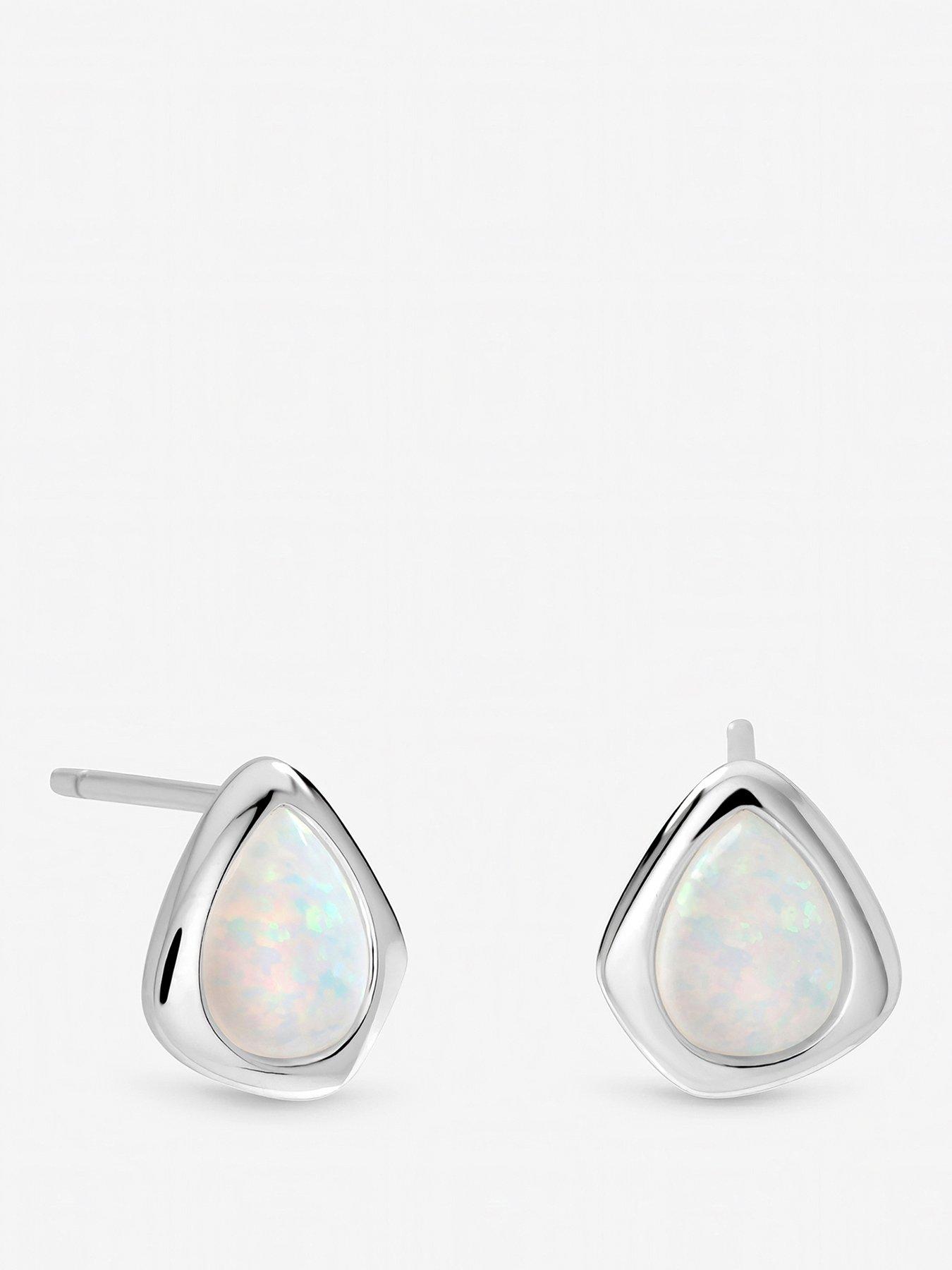 Inicio Inicio Sterling Silver Plated Opal Polished Stud Earrings