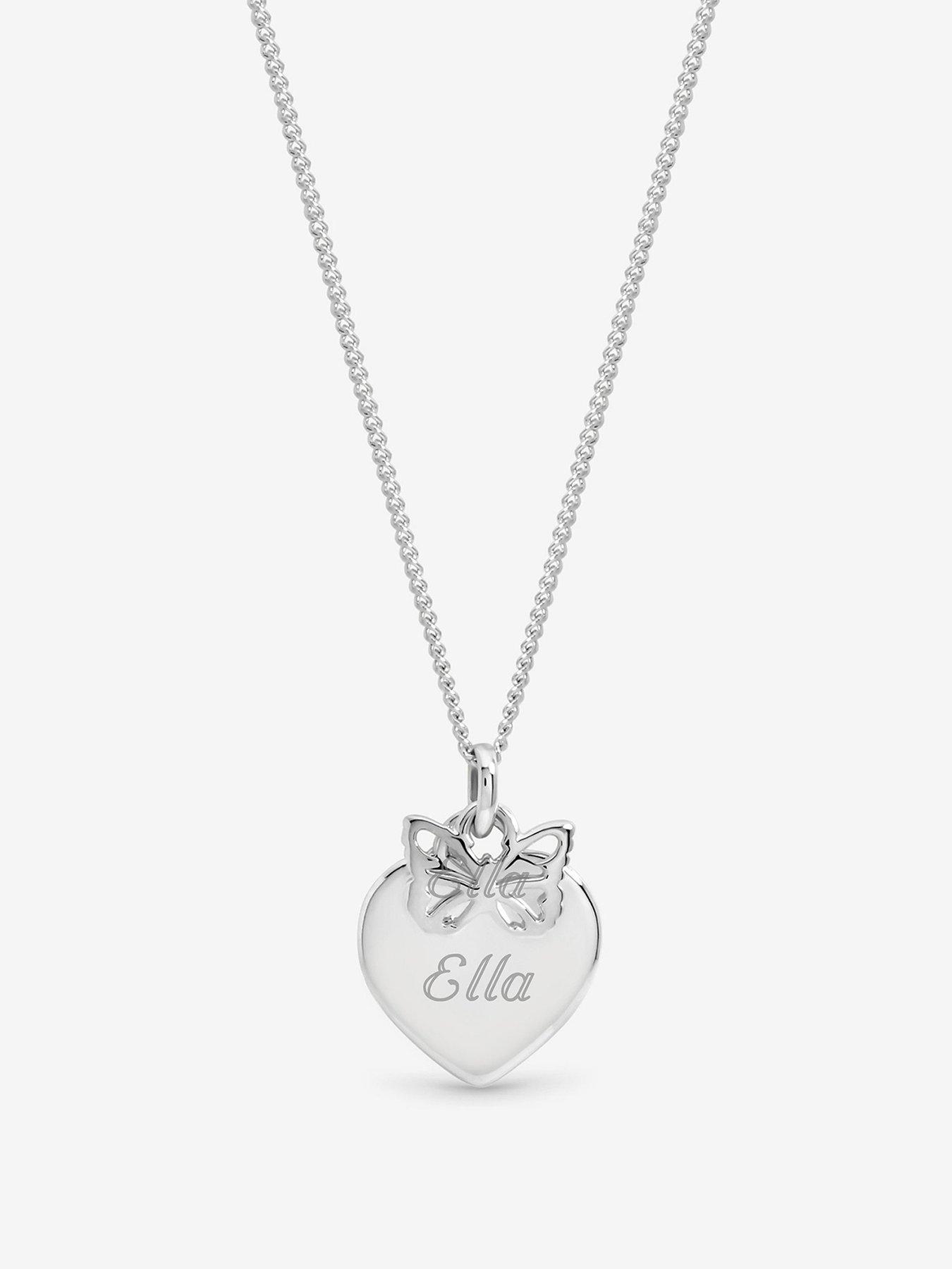 Inicio Inicio Sterling Silver Plated Butterfly Charm Personalised Heart Pendant - Gift Pouch