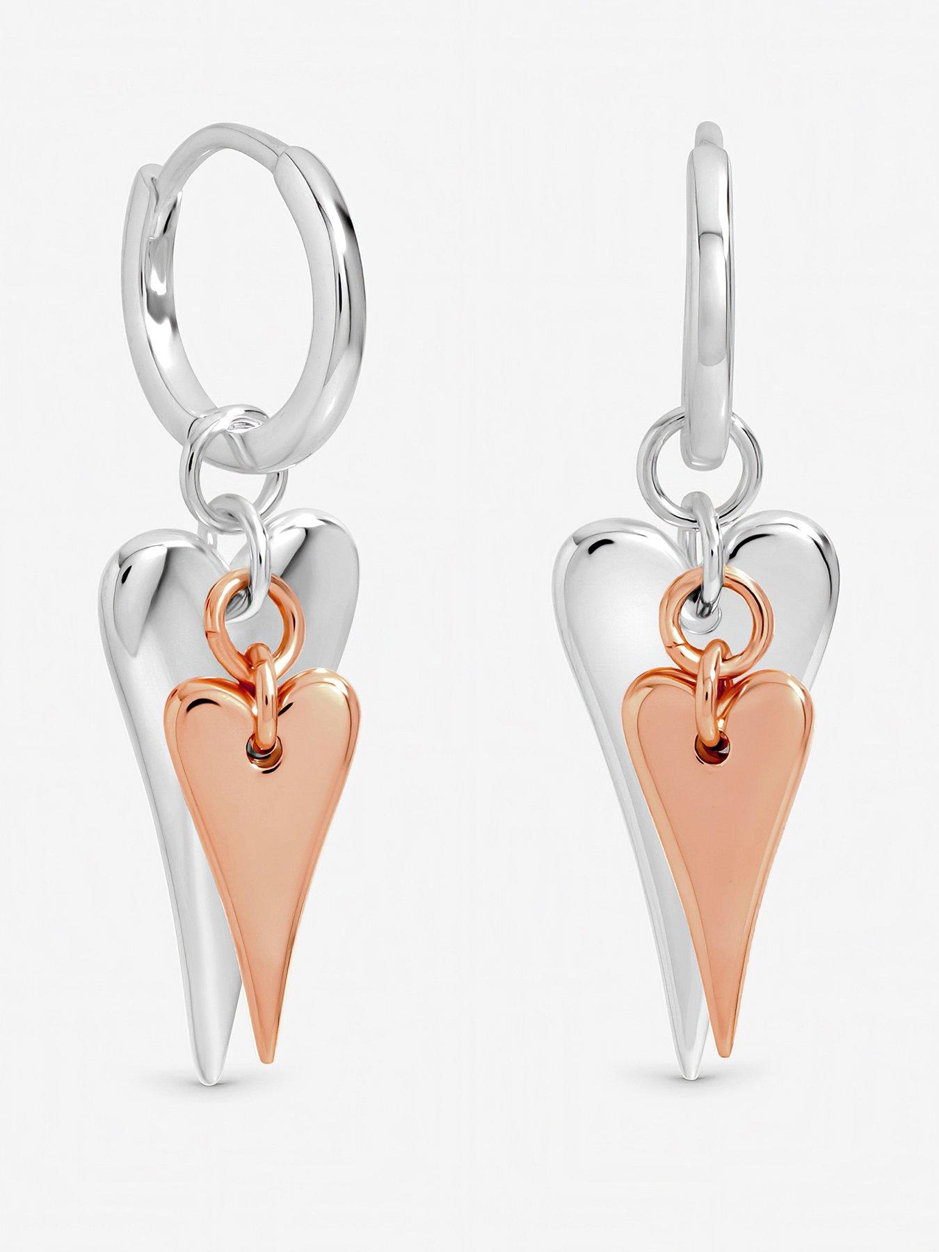 Inicio Sterling Silver Plated Two Tone Heart Charm Hoop Earrings - Gift Pouch
