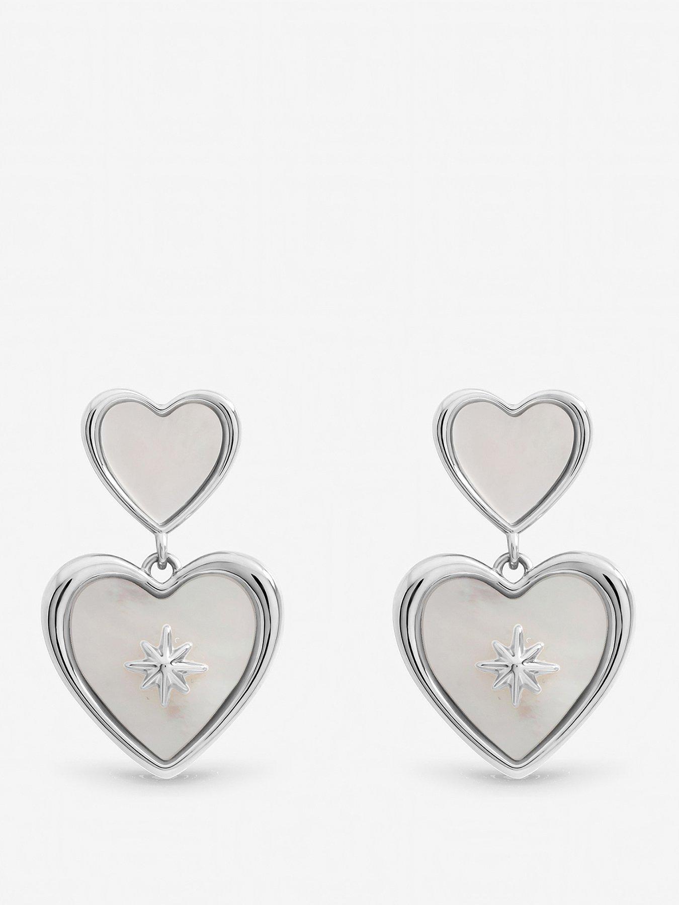 Image 1 of 4 of Inicio Sterling Silver Plated Mother of Pearl Celestial Heart Drop Earrings