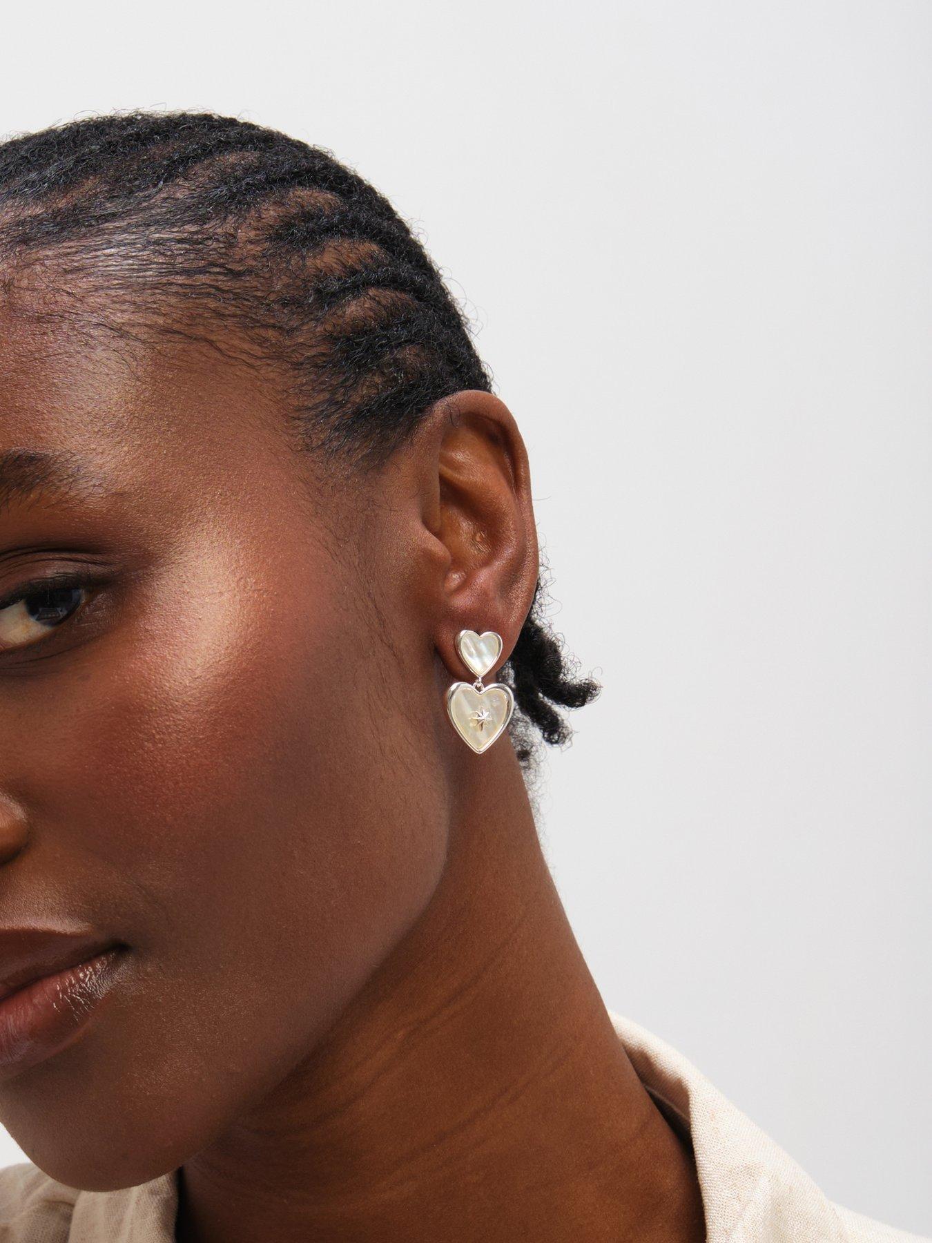 Image 2 of 4 of Inicio Sterling Silver Plated Mother of Pearl Celestial Heart Drop Earrings